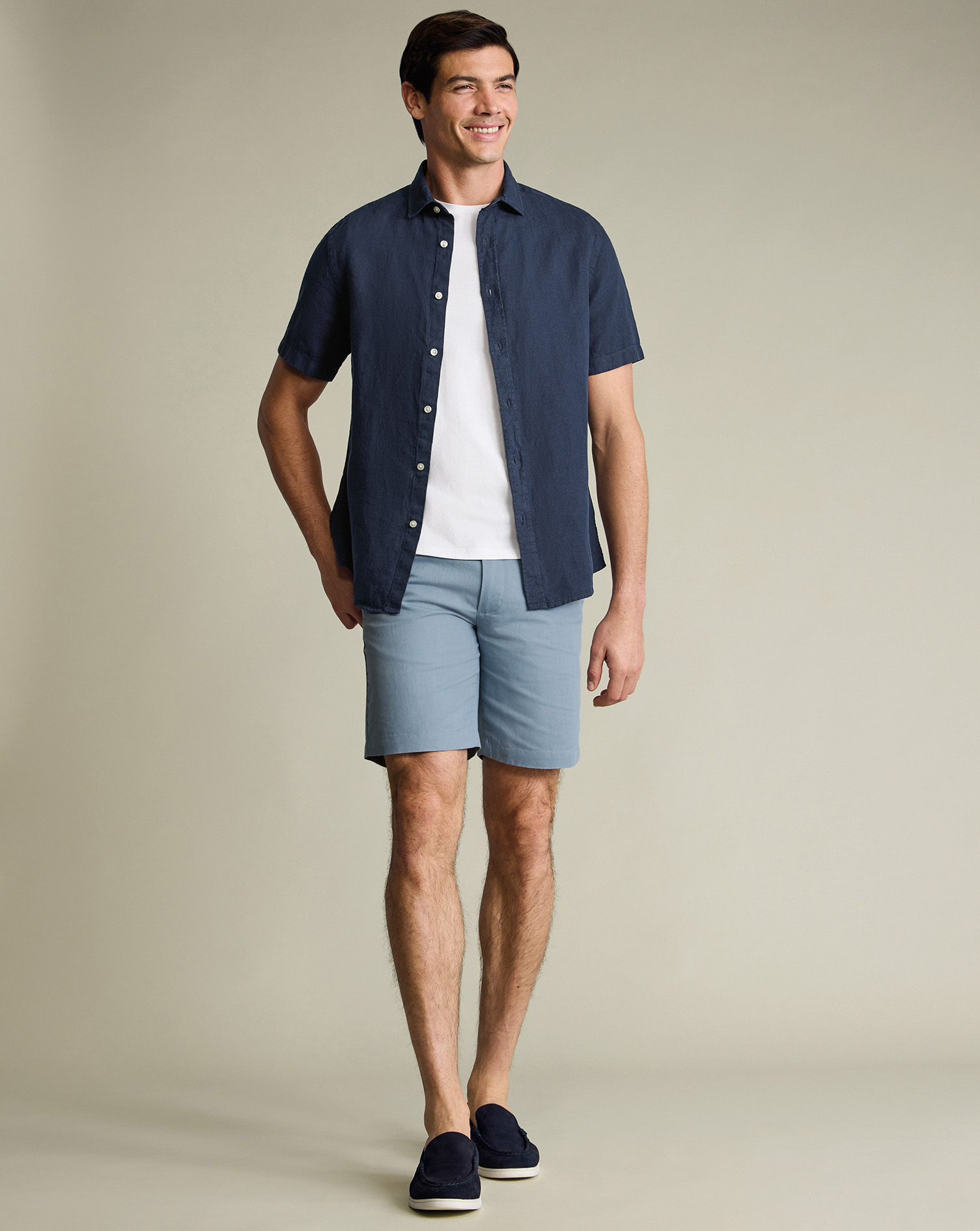 Men's Cotton Linen Shorts â Light Blue, 44 by Charles Tyrwhitt