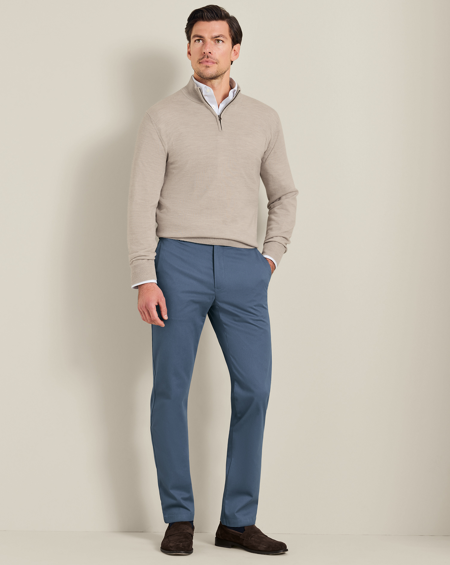 Men's Charles Tyrwhitt Ultimate Non-Iron Chino Pants - Airforce Blue Size W34 L32 Cotton