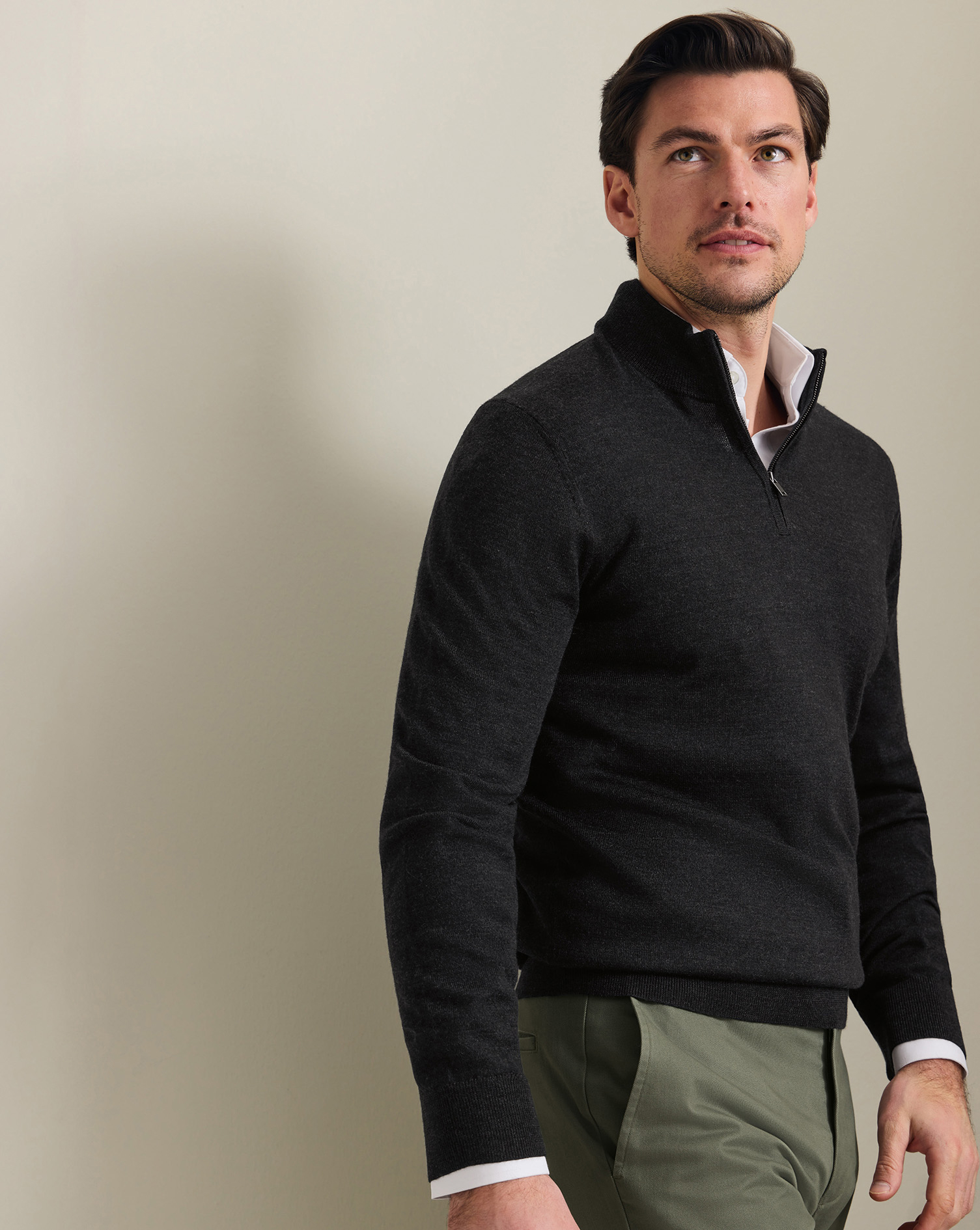 Pure Merino Quarter Zip Sweater - Charcoal Gray | Charles Tyrwhitt US