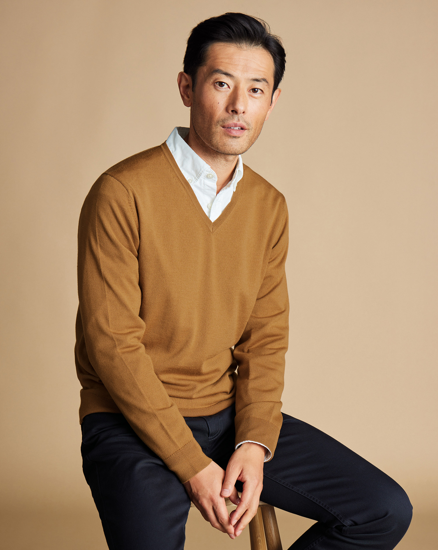 Men's Charles Tyrwhitt Merino V-Neck Sweater - Gold Yellow Size XXL Wool
