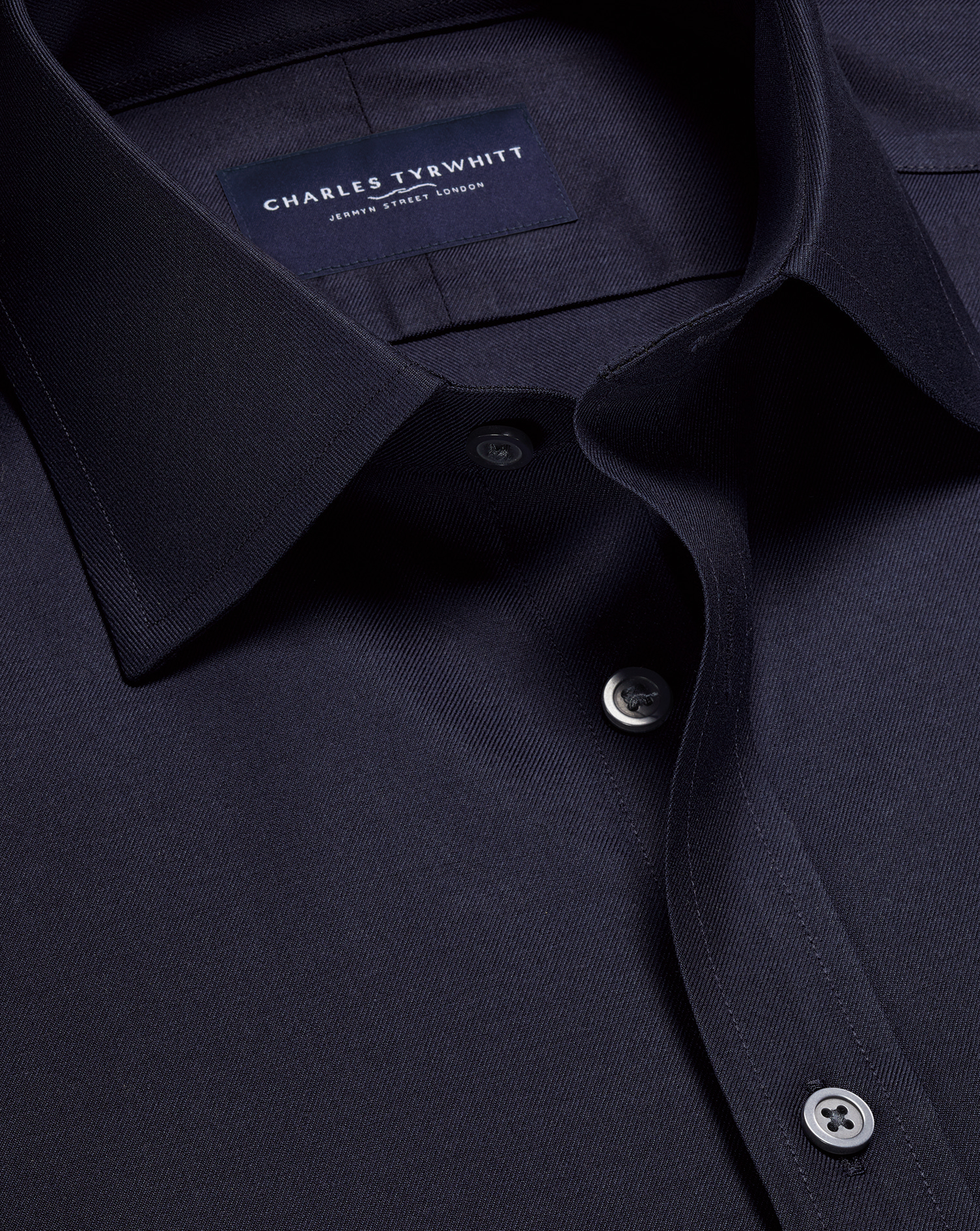 Men's Charles Tyrwhitt Non-Iron Twill Dress Shirt - Navy Single Cuff Blue Size 17/35 Cotton