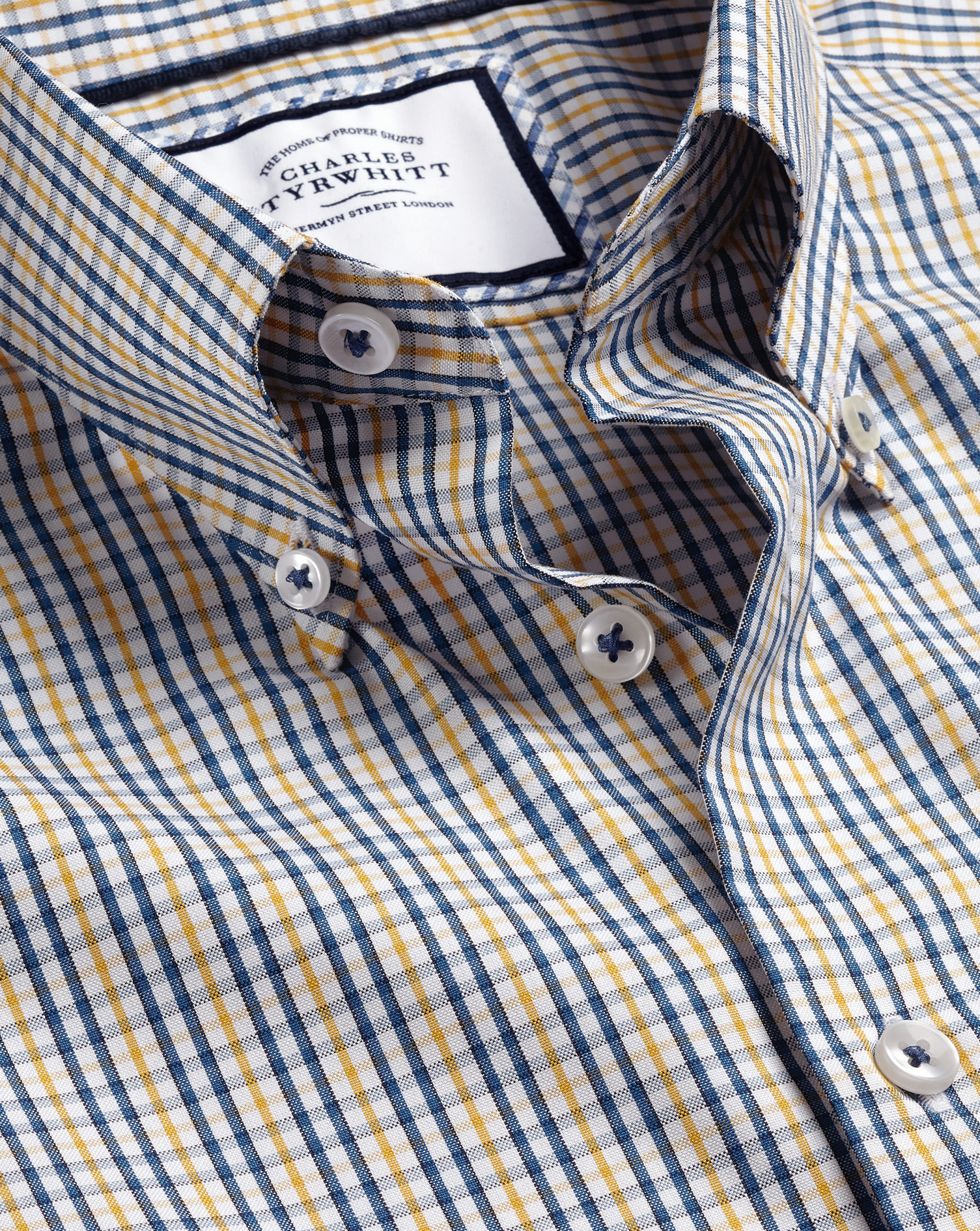 Men's Charles Tyrwhitt Button-Down Collar Non-Iron Oxford Multi Check Dress Shirt - Mustard Yellow S
