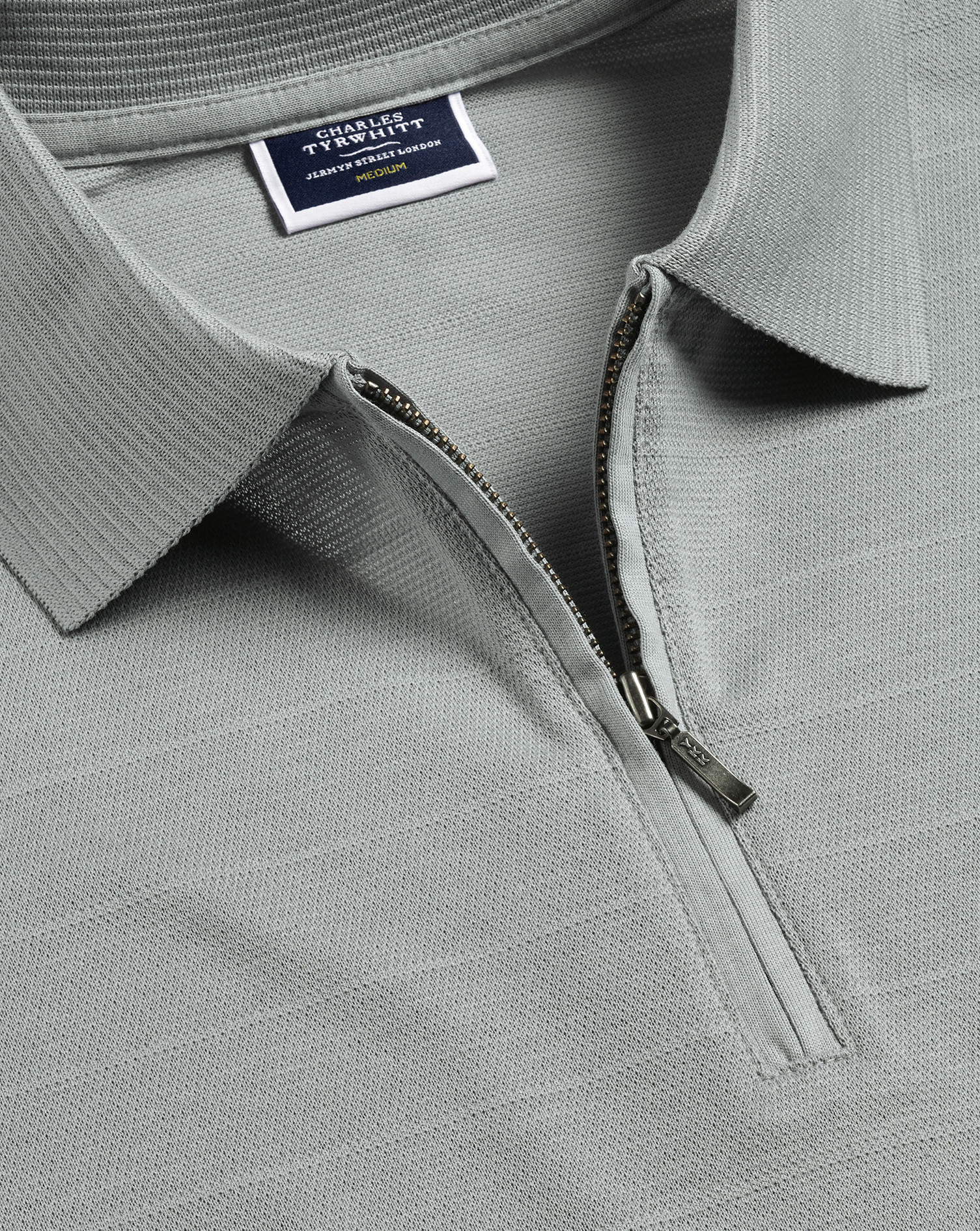 Men's Charles Tyrwhitt Cool Zip-Neck Polo Shirt - Light Grey Size XL Cotton
