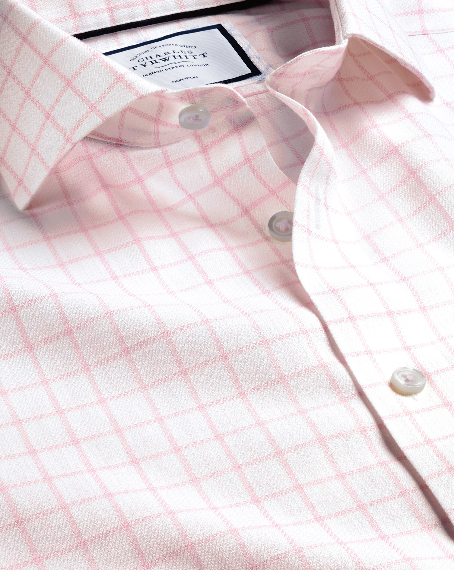 Men's Charles Tyrwhitt Cutaway Collar Non-Iron Henley Weave Check Dress Shirt - Light Pink French Cu