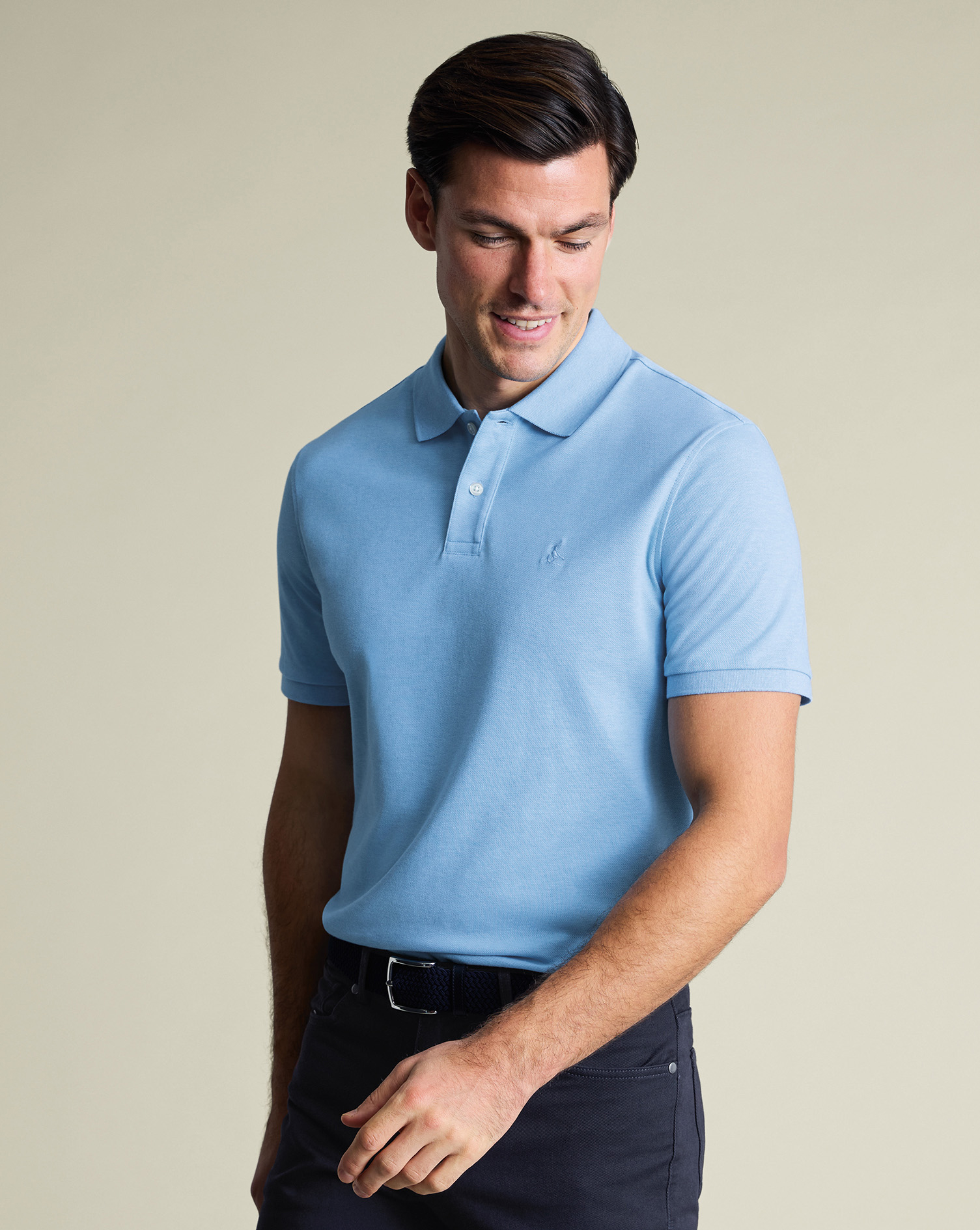 Men's Charles Tyrwhitt Pique Polo Shirt - Light Blue Size Medium Cotton