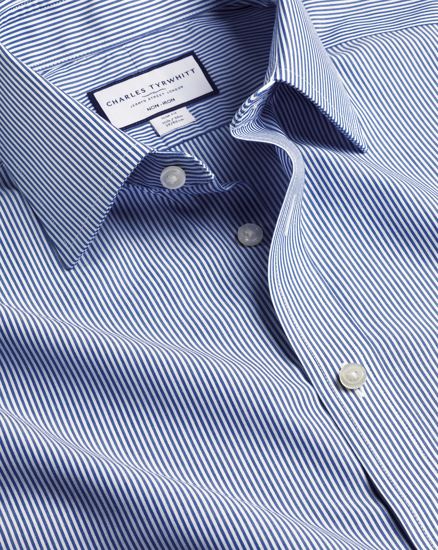 Men's Charles Tyrwhitt Non-Iron Bengal Stripe Dress Shirt - Royal Blue Single Cuff Size XXL Cotton
