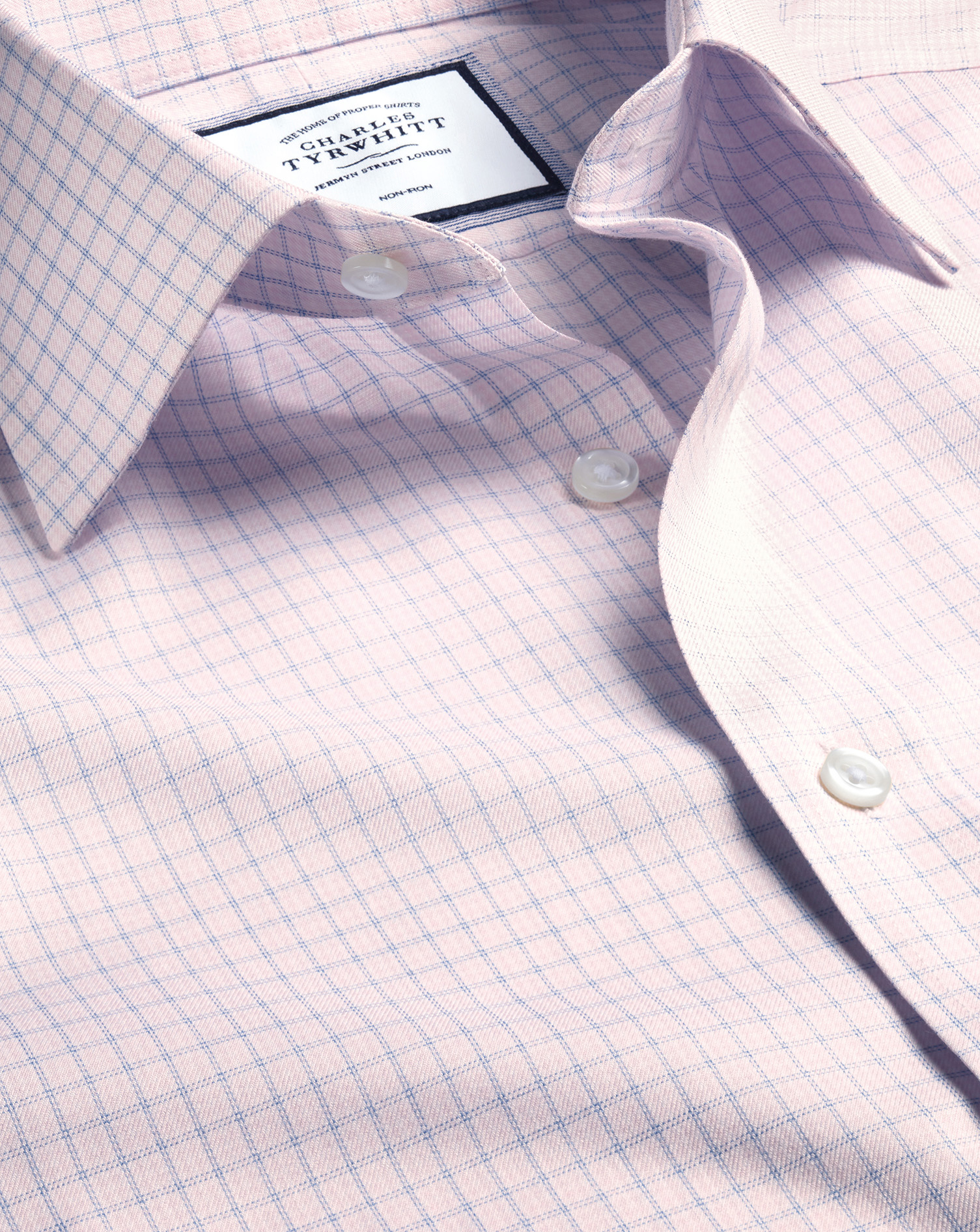 Men's Charles Tyrwhitt Non-Iron Twill Double Check Dress Shirt - Light Pink Single Cuff Size Medium 