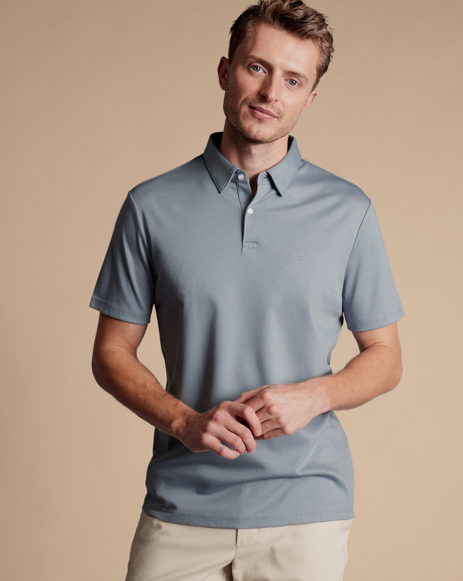 Men's Charles Tyrwhitt Smart Jersey Polo Shirt - Silver Grey Size XXL Cotton
