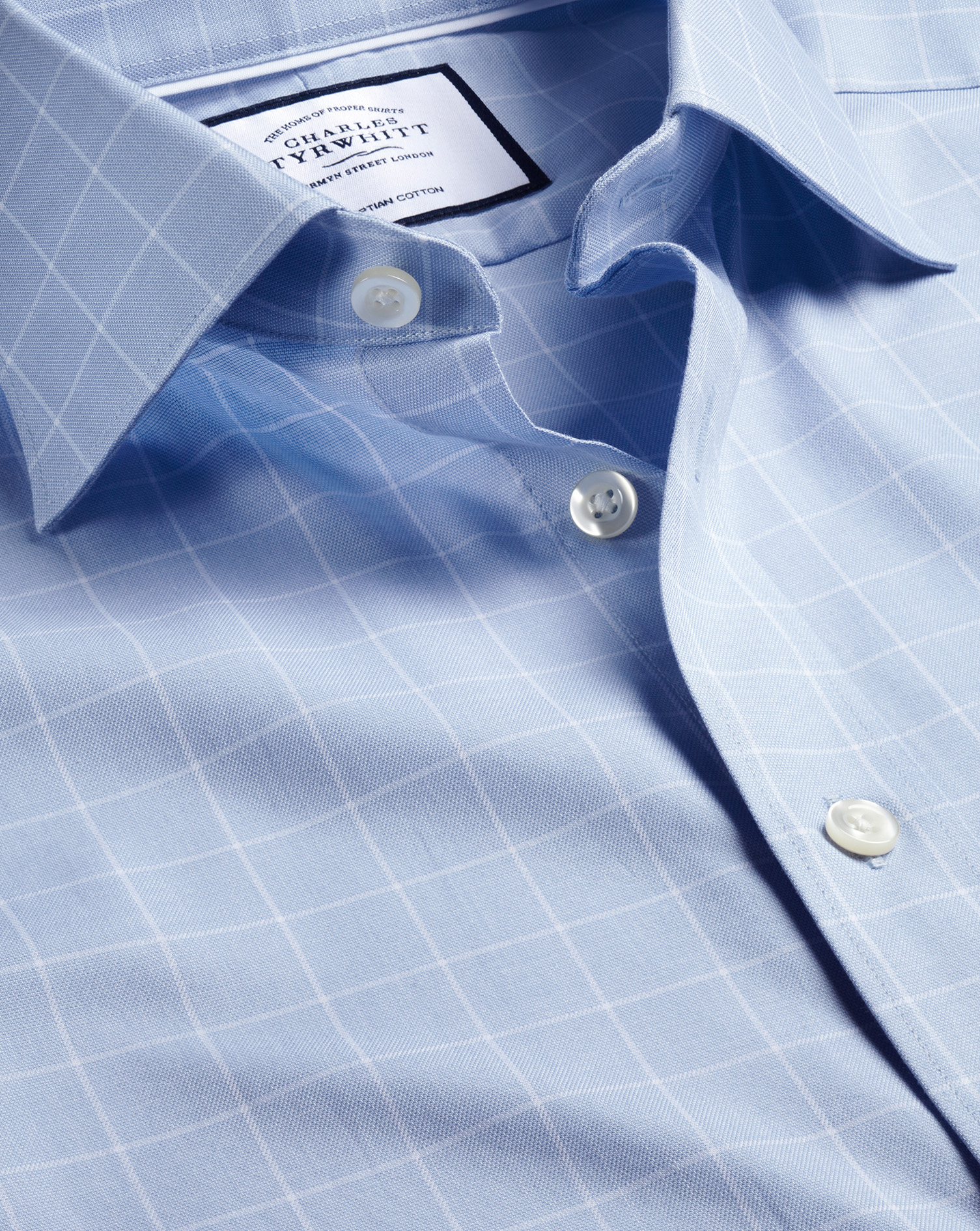 Men's Charles Tyrwhitt Semi-Cutaway Collar Egyptian Twill Check Dress Shirt - Cornflower Blue Single