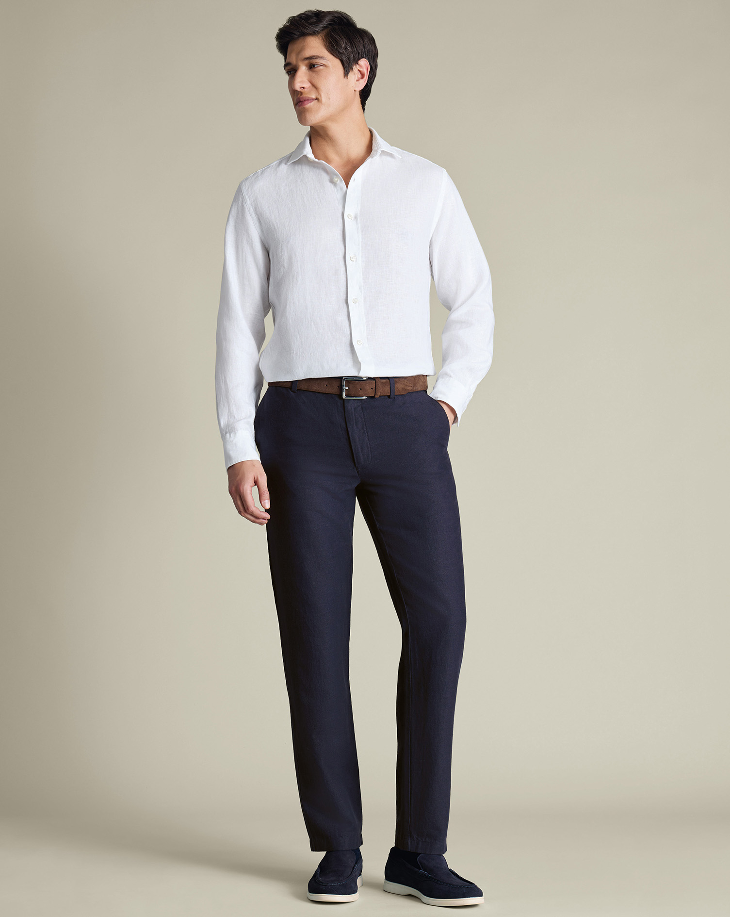 Men's Charles Tyrwhitt Cotton Chino Pants â Navy - Blue Size W32 L30 Linen