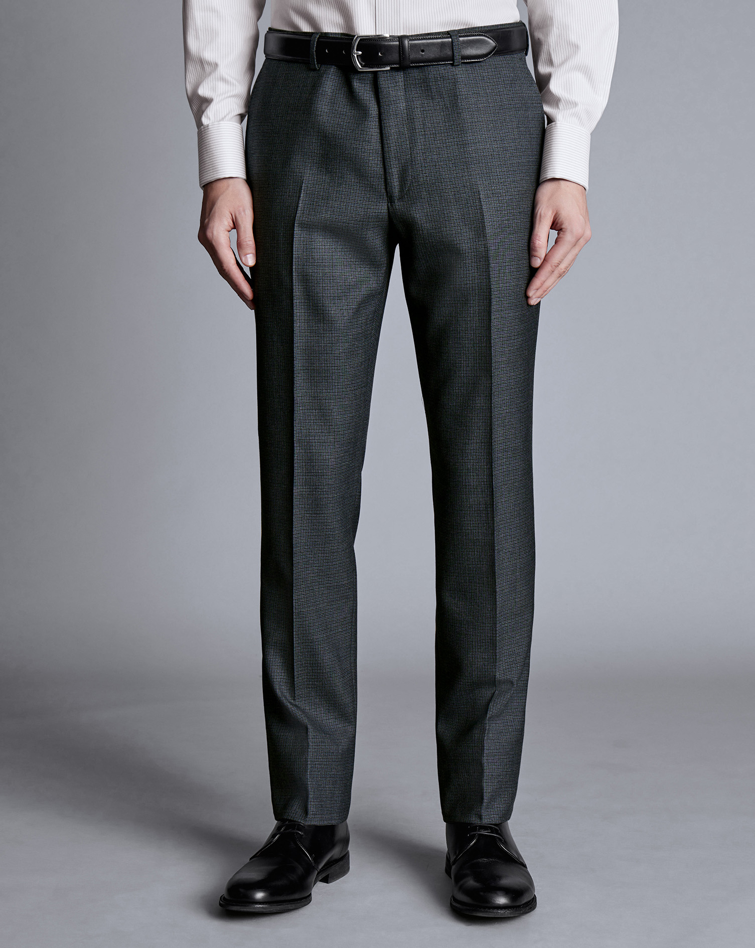 Men's Charles Tyrwhitt Micro Check Suit Trousers - Dark Grey Size 36/32 Wool
