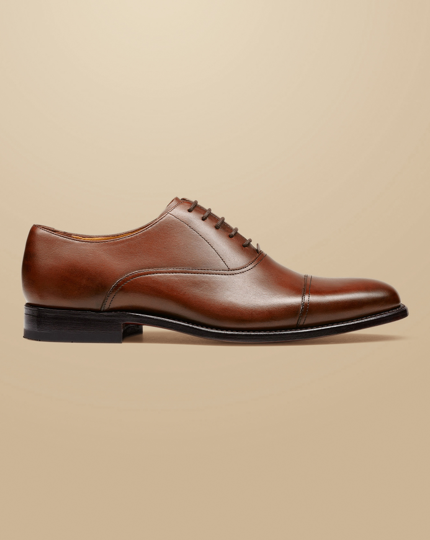 Men's Leather Oxford Shoes - Dark Tan Brown, 7 R by Charles Tyrwhitt