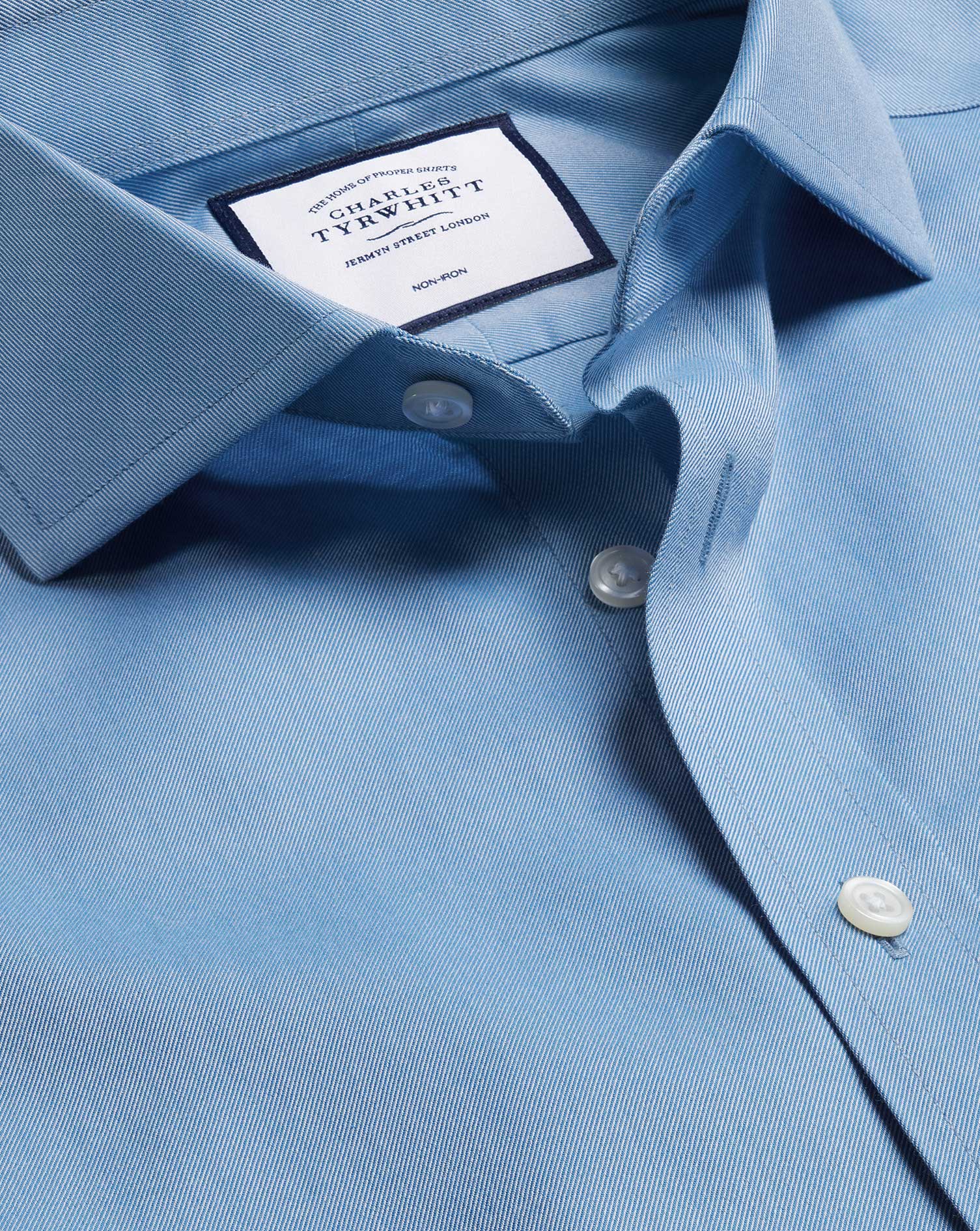 cutaway collar non-iron twill cotton formal shirt - blue double cuff size 14.5/33 by charles tyrwhitt