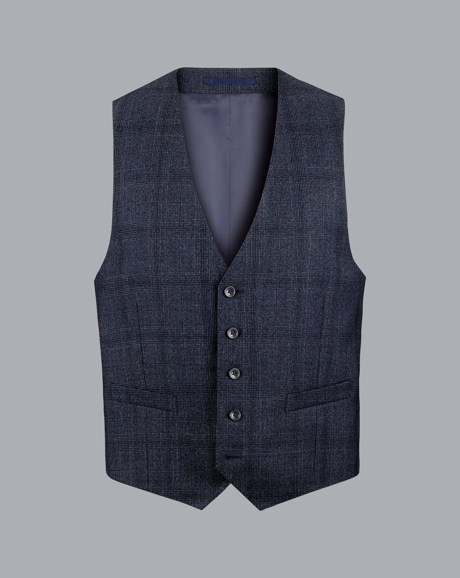 Men's Charles Tyrwhitt Check Suit Waistcoat - Denim Blue Size w46 Wool

