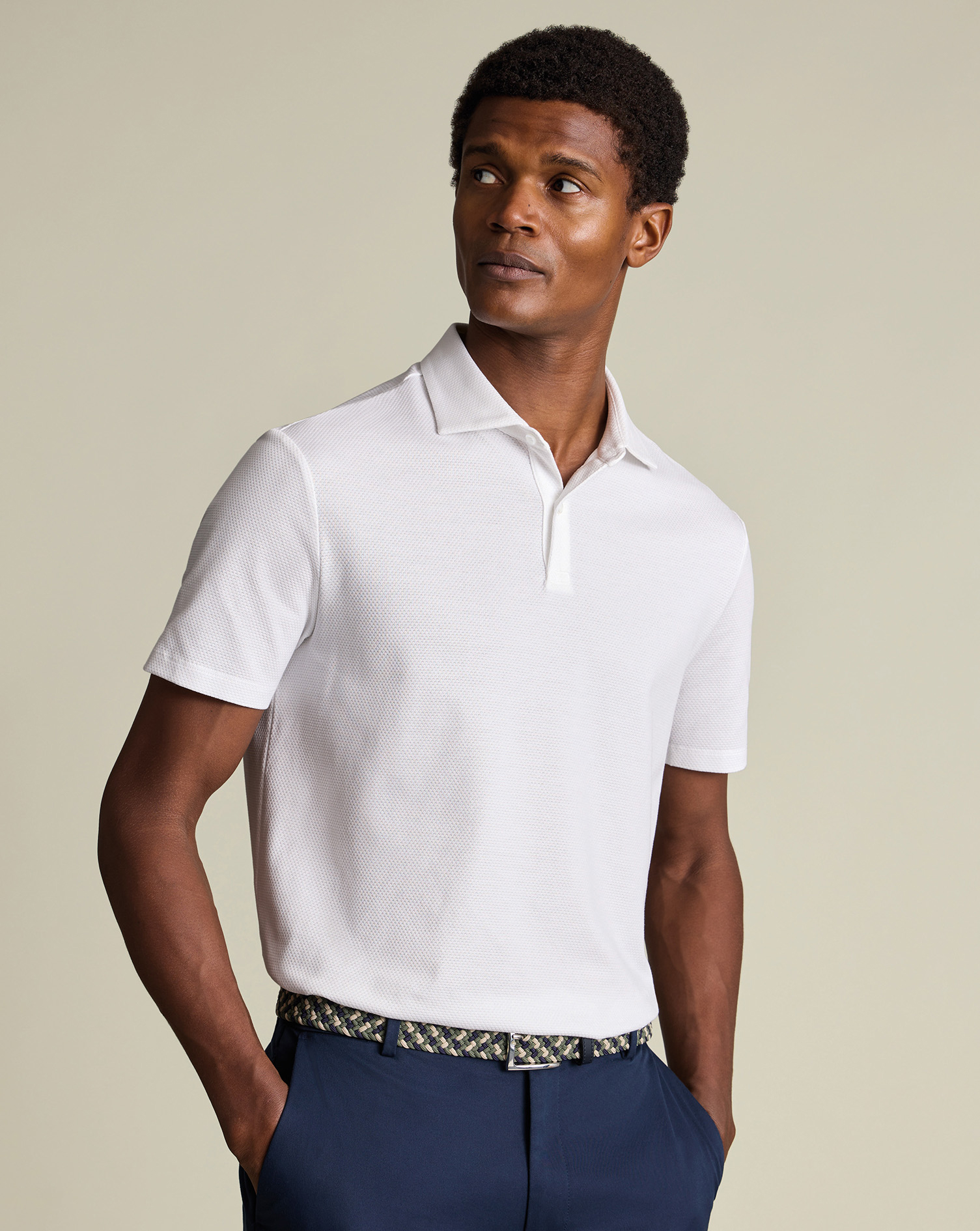 Performance Texture Polo – White | Charles Tyrwhitt US