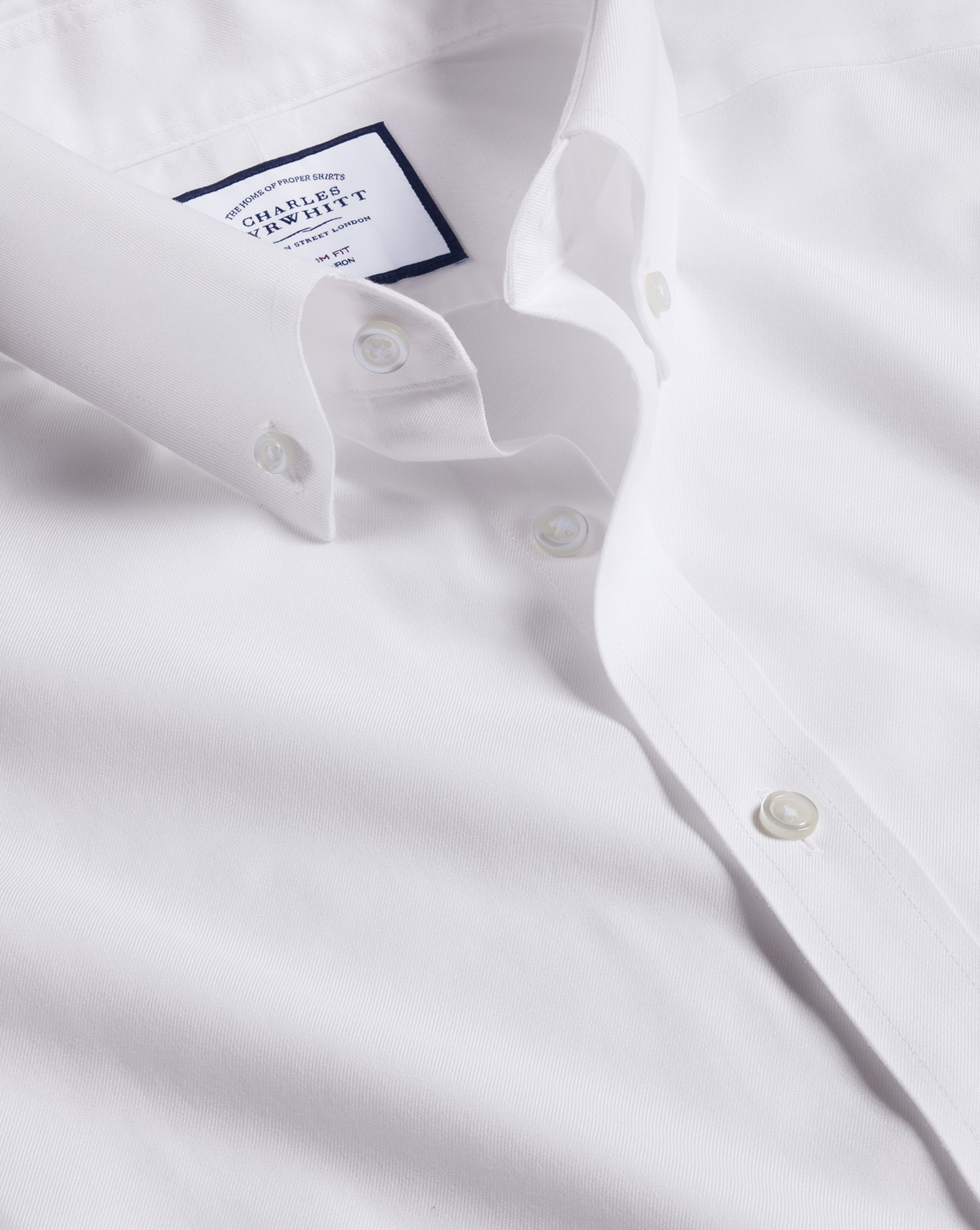 Men's Charles Tyrwhitt Button-Down Non-Iron Twill Dress Shirt - White Single Cuff Size Small Cotton
