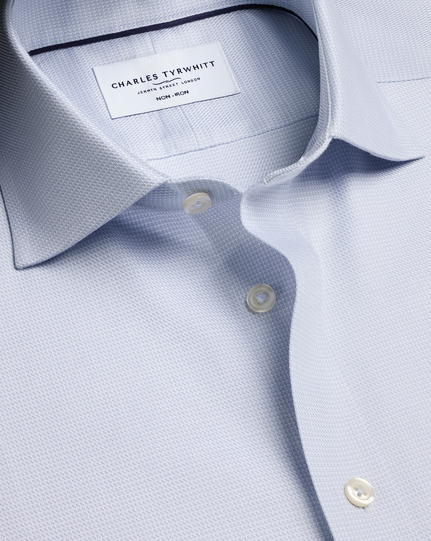 Men's Non-Iron Stretch Trafalgar Weave Cotton Shirt - Ice Blue Single Cuff by Charles Tyrwhitt