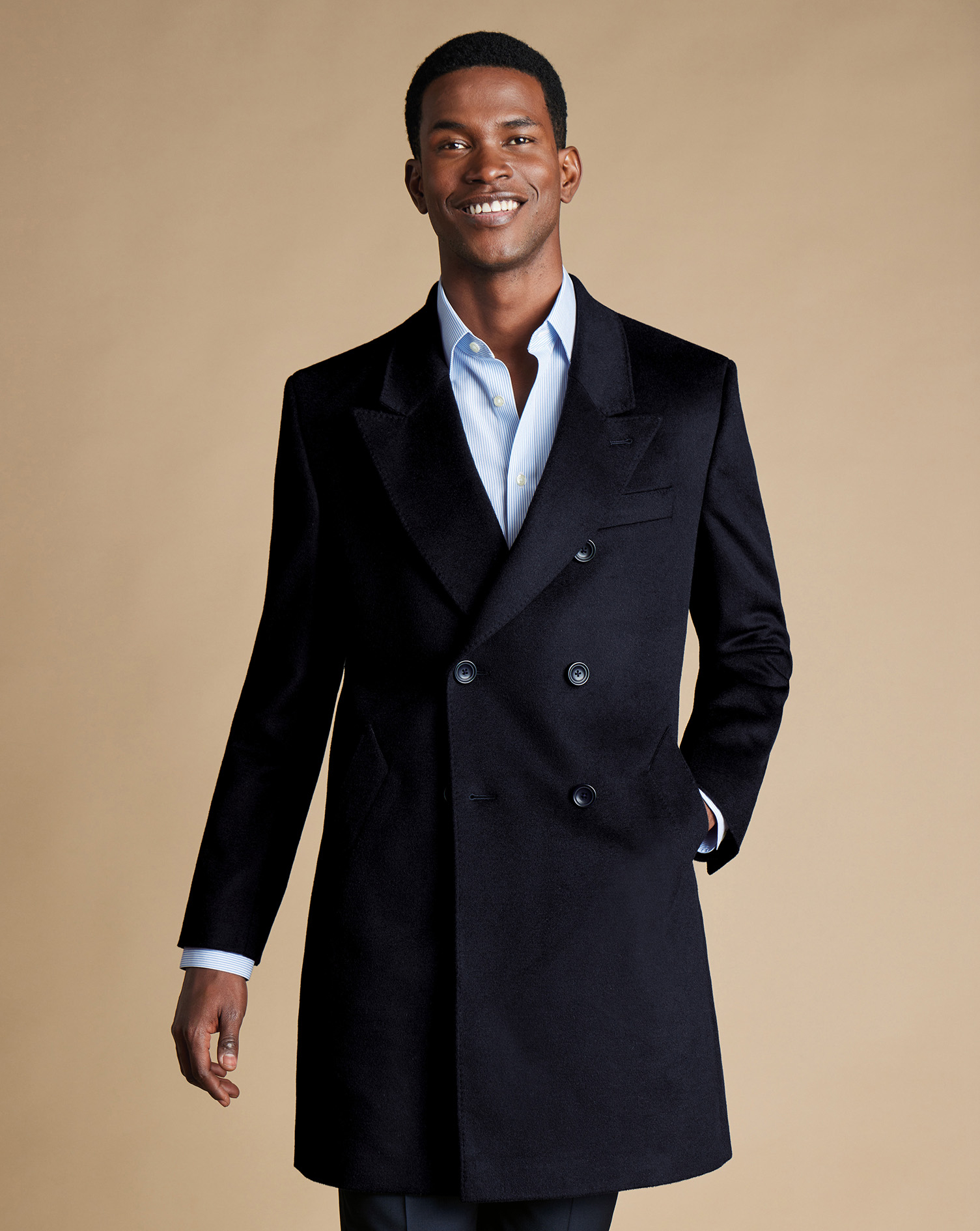 Men's Charles Tyrwhitt Double Breasted Overna coat - Navy Blue Size 48R Wool
