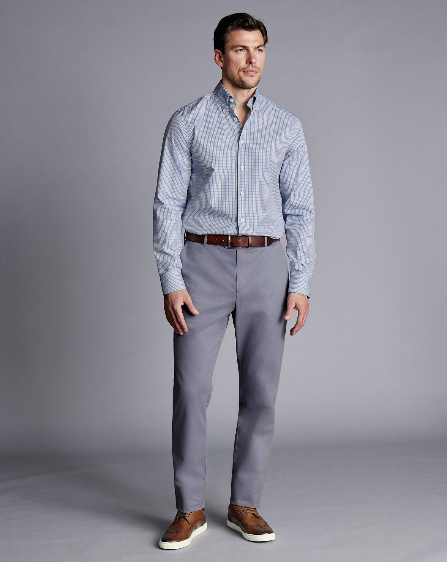 Men's Charles Tyrwhitt Ultimate Non-Iron Chino Pants - Heather Blue Size W38 L32 Cotton
