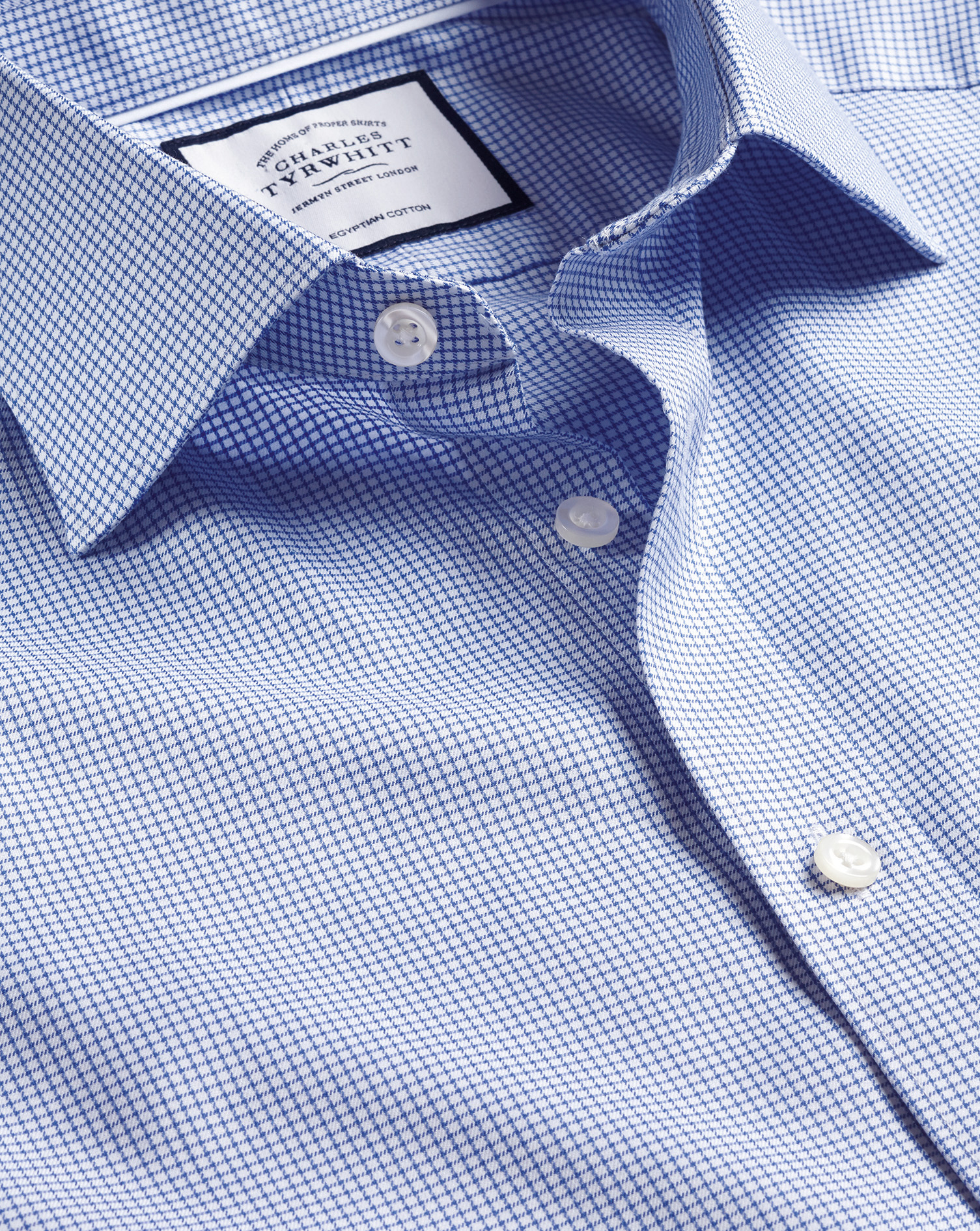 Men's Charles Tyrwhitt Semi-Cutaway Collar Egyptian Twill Small Grid Check Dress Shirt - Ocean Blue 