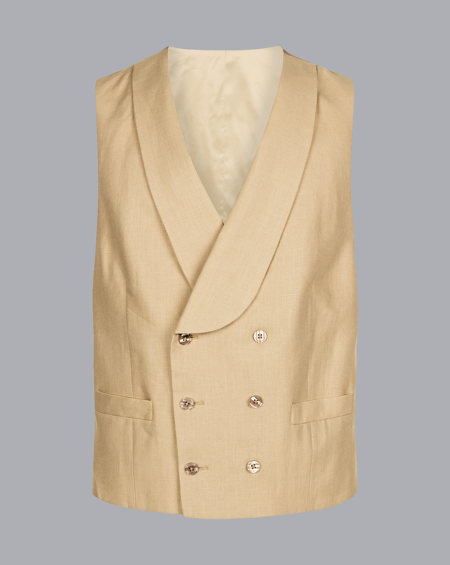 Men's Charles Tyrwhitt Morning Suit Waistcoat - Buff Neutral Size w48 Linen
