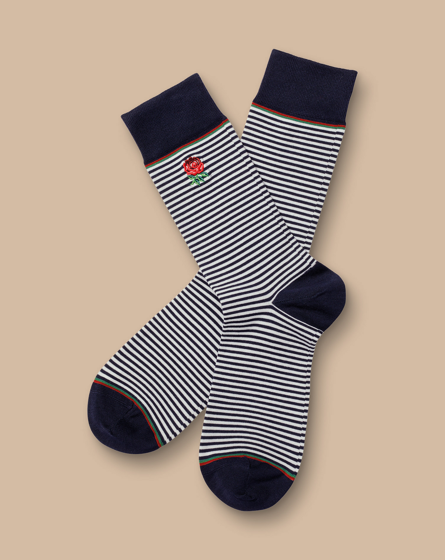 Men's Charles Tyrwhitt England Rugby Fine Stripe Socks - Navy & White Blue Size Large Cotton
