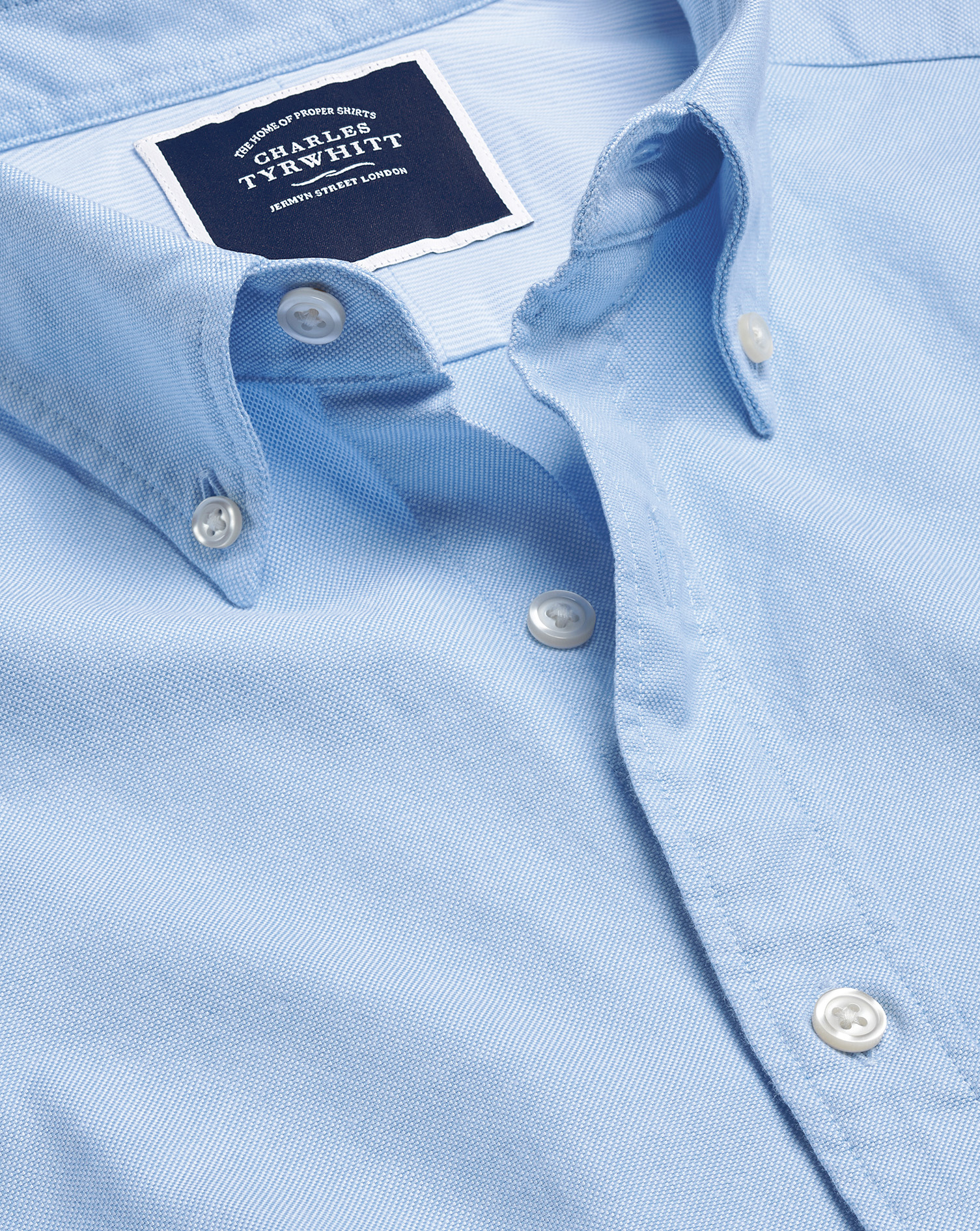 Button-Down Collar Washed Oxford Cotton Casual Shirt With Pocket - Sky Single Cuff Size Small
