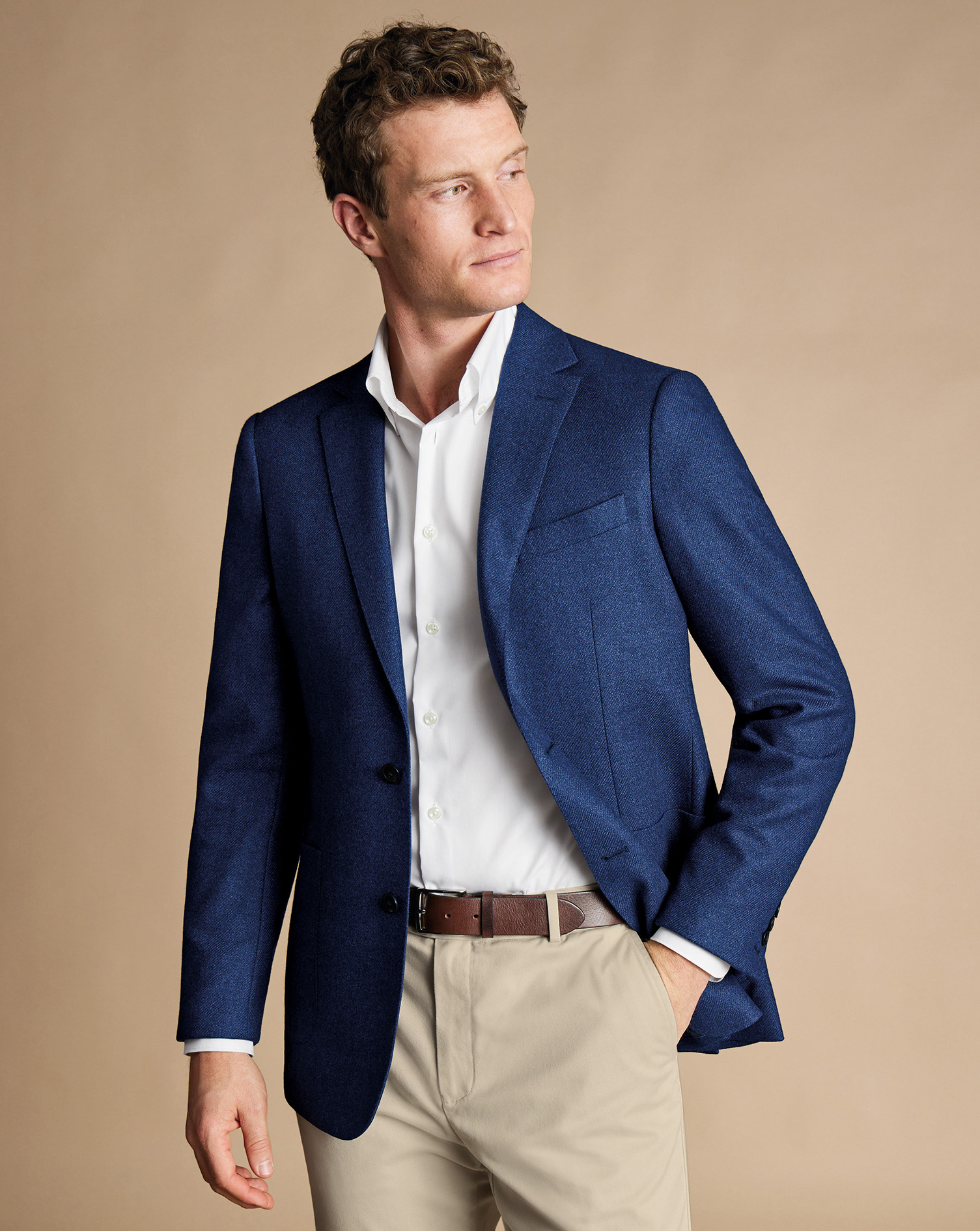 Men's Charles Tyrwhitt Twill Silk na Jacket - Ink Blue Size 48L Wool
