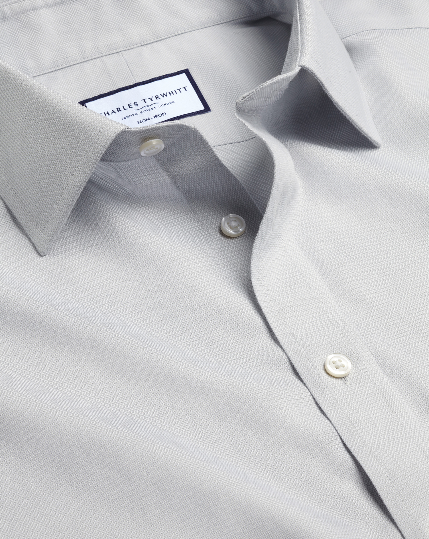 Men's Charles Tyrwhitt Non-Iron Royal Oxford Dress Shirt - Silver Grey Single Cuff Size Small Cotton