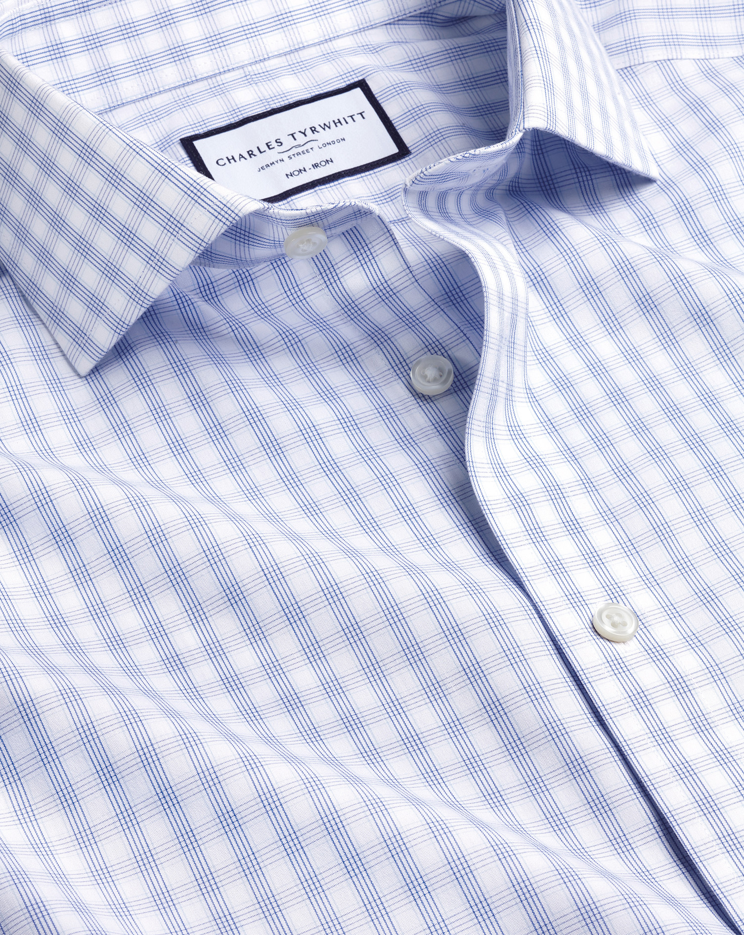 Men's Charles Tyrwhitt Cutaway Collar Non-Iron Poplin Multi Check Dress Shirt - Cobalt Blue Single C