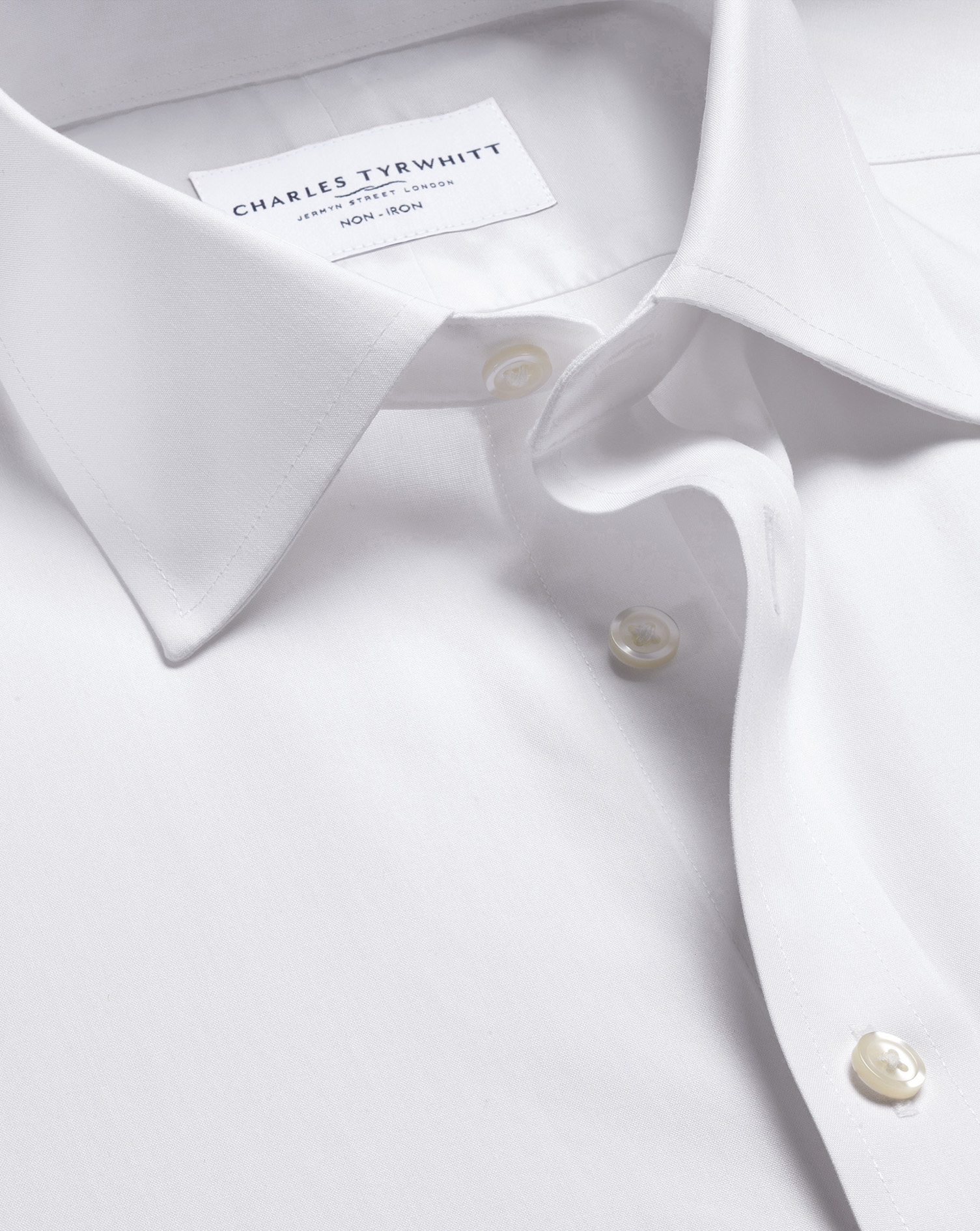 Men's Charles Tyrwhitt Non-Iron Stretch Poplin Dress Shirt - White Single Cuff Size 16/35 Cotton