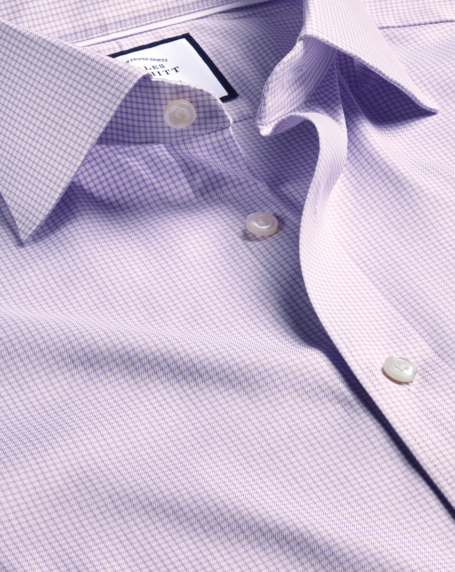 Men's Charles Tyrwhitt Semi-Cutaway Collar Egyptian Twill Small Grid Check Dress Shirt - Violet Purp