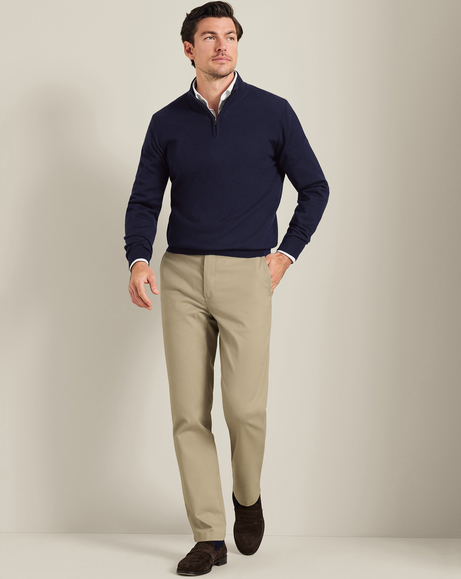 Men's Charles Tyrwhitt Ultimate Non-Iron Chino Pants - Taupe Neutral Size W36 L30 Cotton
