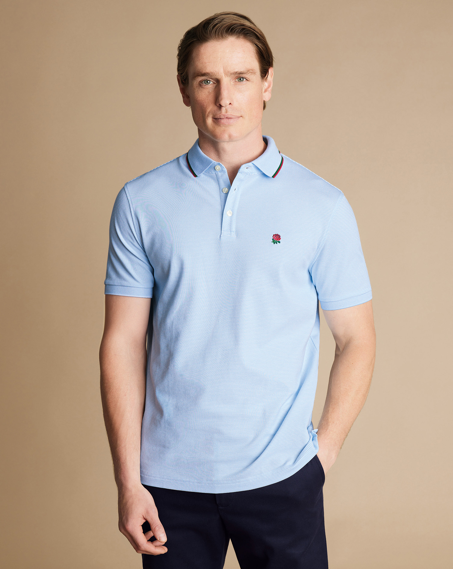 Charles Tyrwhitt Men's England Rugby Stripe Pique Polo Shirt In Blue