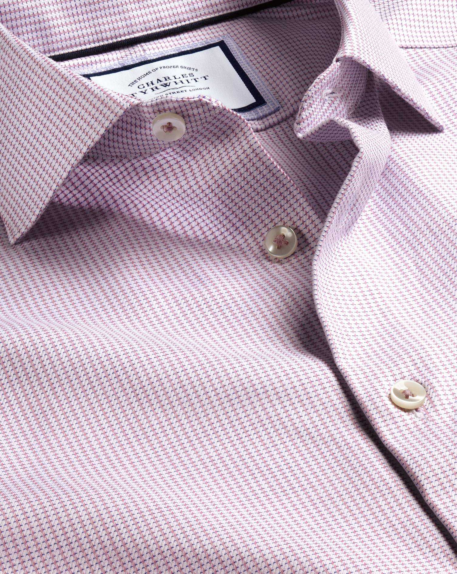 Men's Charles Tyrwhitt Semi-Cutaway Collar Non-Iron Stretch Texture Dress Shirt - Dark Pink Single C