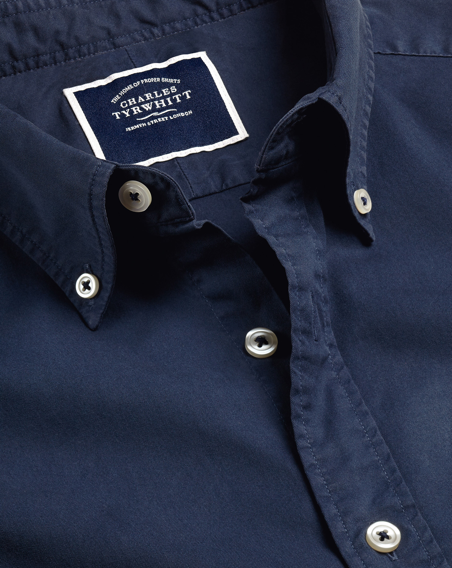Men's Charles Tyrwhitt Button-Down Collar Washed Fine Twill Casual Shirt - Navy Single Cuff Blue Siz