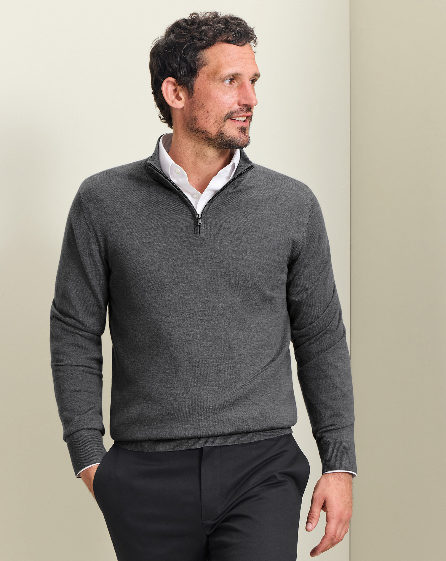Pure Merino Quarter Zip Sweater - Gray | Charles Tyrwhitt US