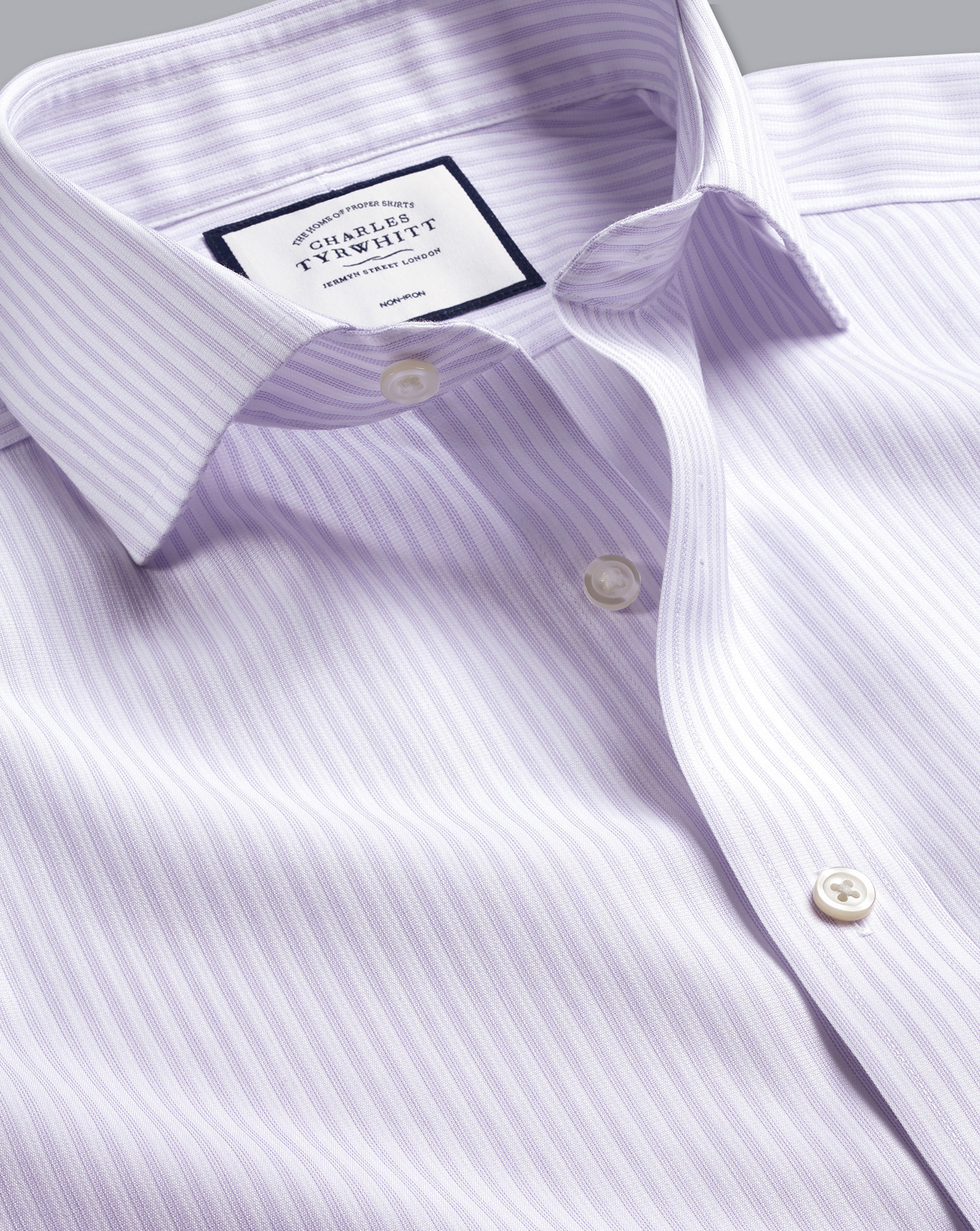 cutaway collar non-iron cotton stretch stripe formal shirt - lilac single cuff size 14.5/33 by charles tyrwhitt