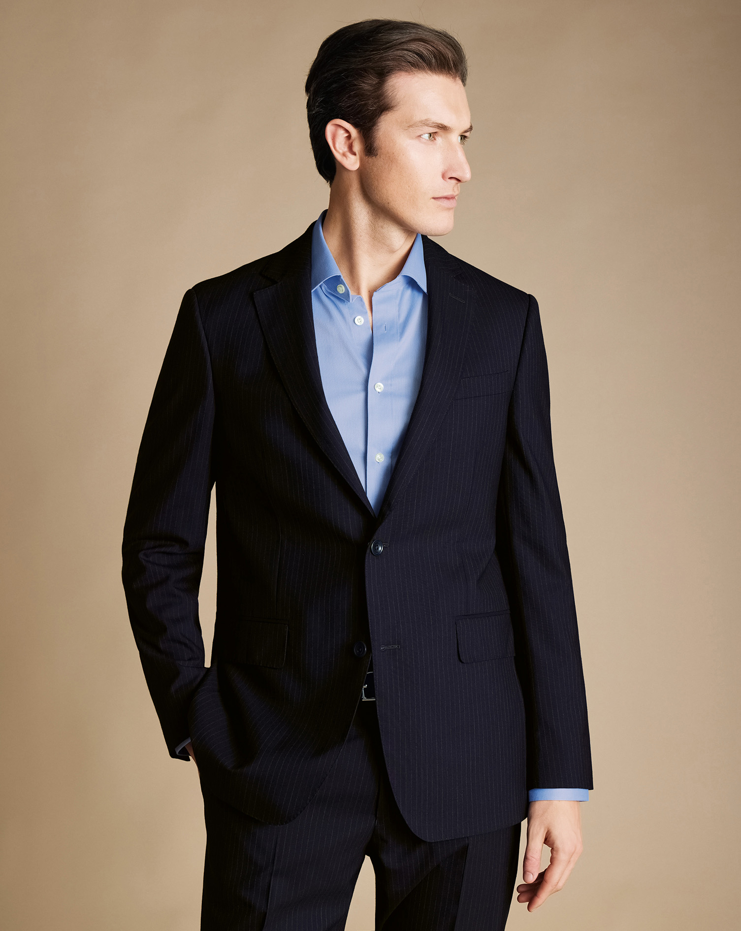 Men's Charles Tyrwhitt Ultimate Performance Stripe Suit na Jacket - Dark Navy Blue Size 42L Wool
