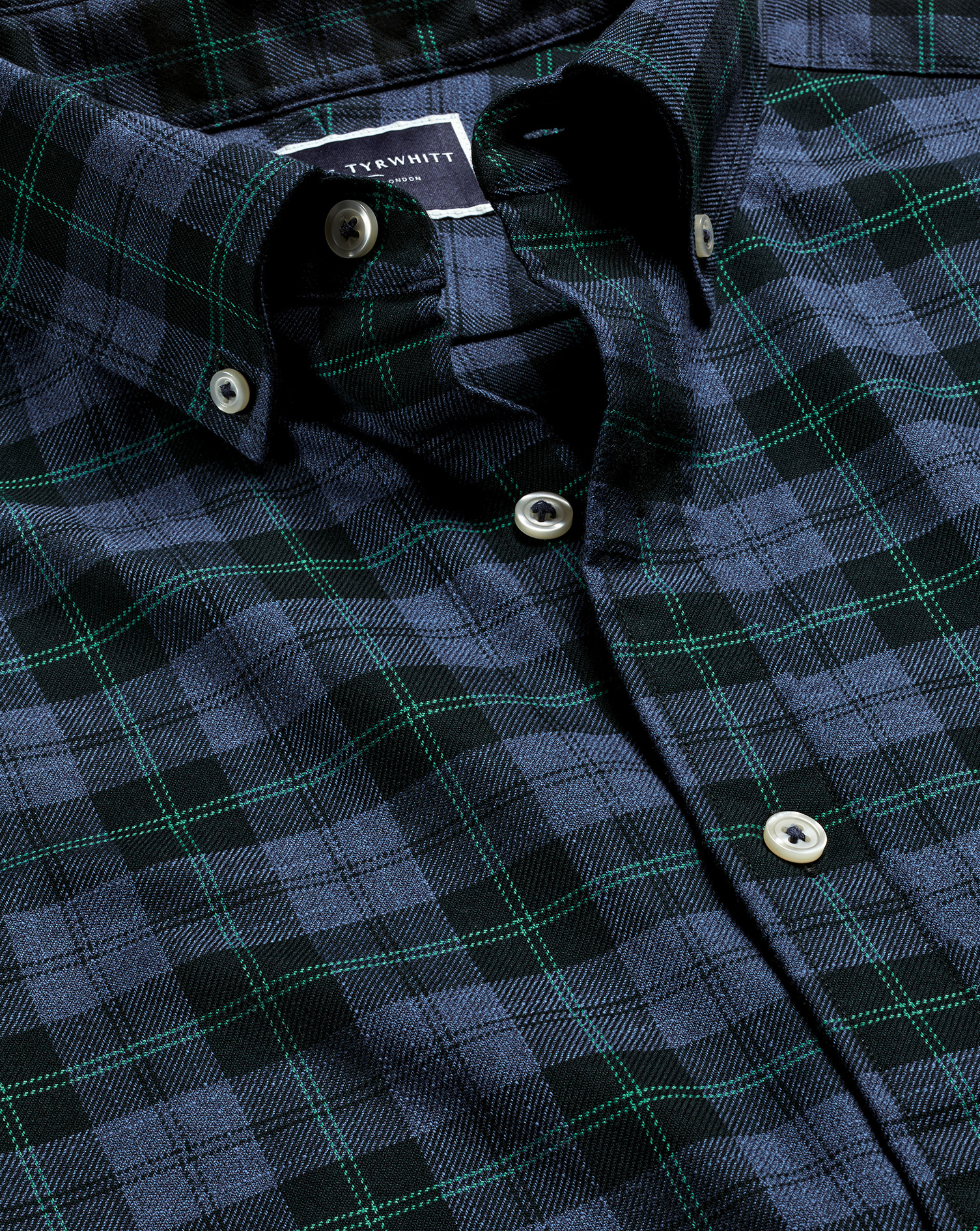 Men's Charles Tyrwhitt Button-Down Collar Non-Iron Twill Overcheck Casual Shirt - Green Size Small C