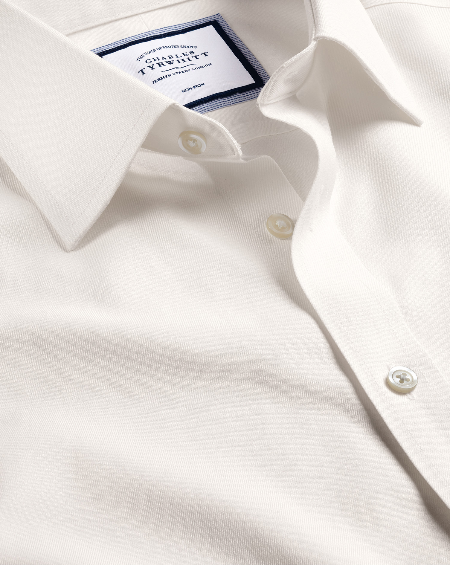 Men's Charles Tyrwhitt Non-Iron Twill Dress Shirt - Ivory Single Cuff Neutral Size XXL Cotton
