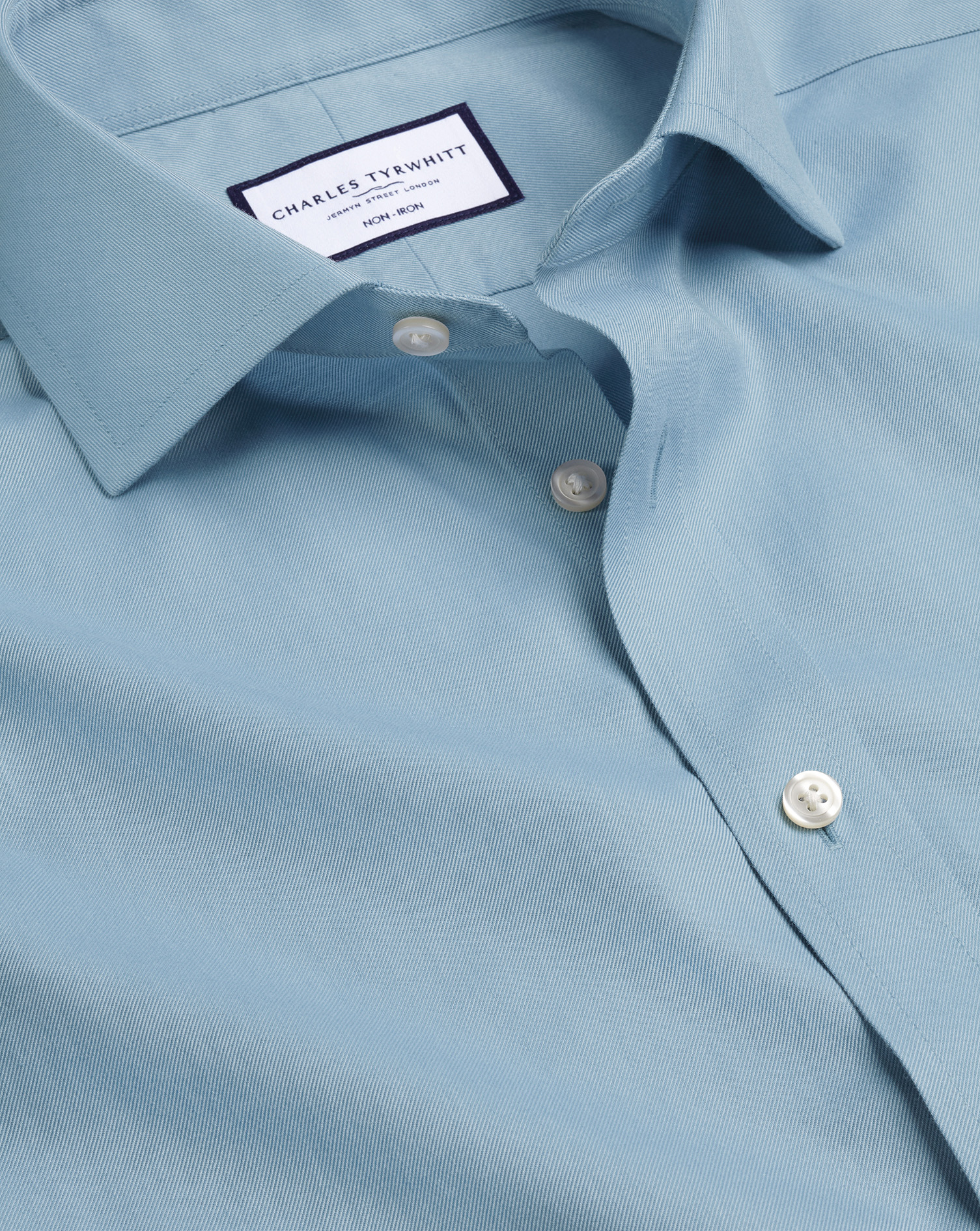 Men's Charles Tyrwhitt Cutaway Collar Non-Iron Twill Dress Shirt - Mid Blue Single Cuff Size XL Cott