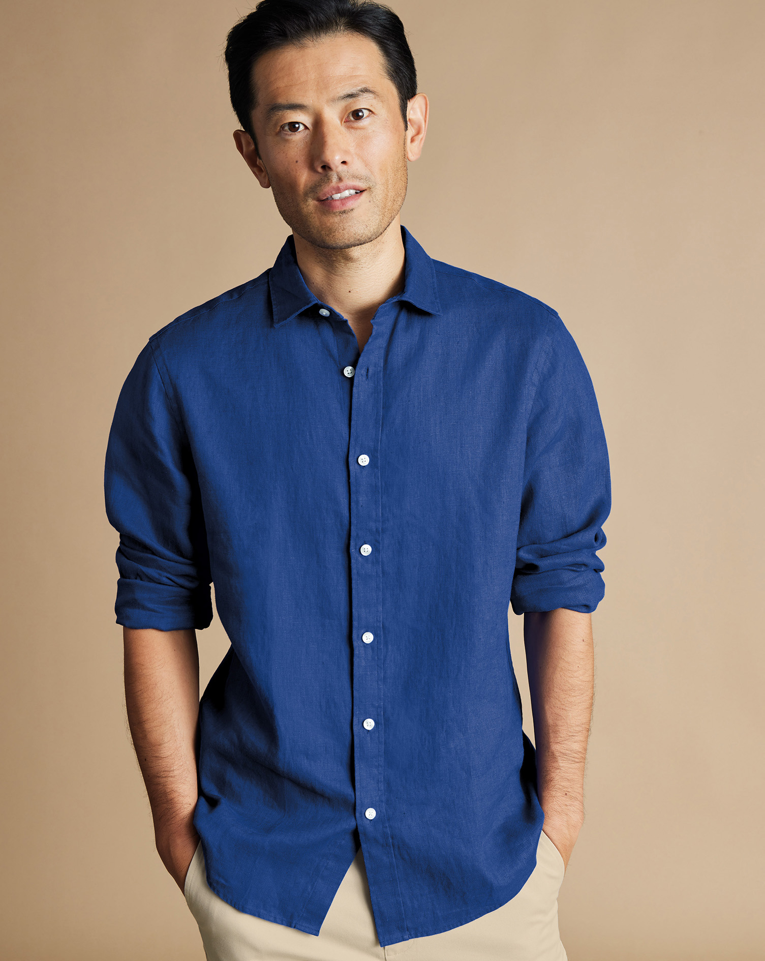 Men's Charles Tyrwhitt Pure Casual Shirt - Royal Blue Size XXL Linen
