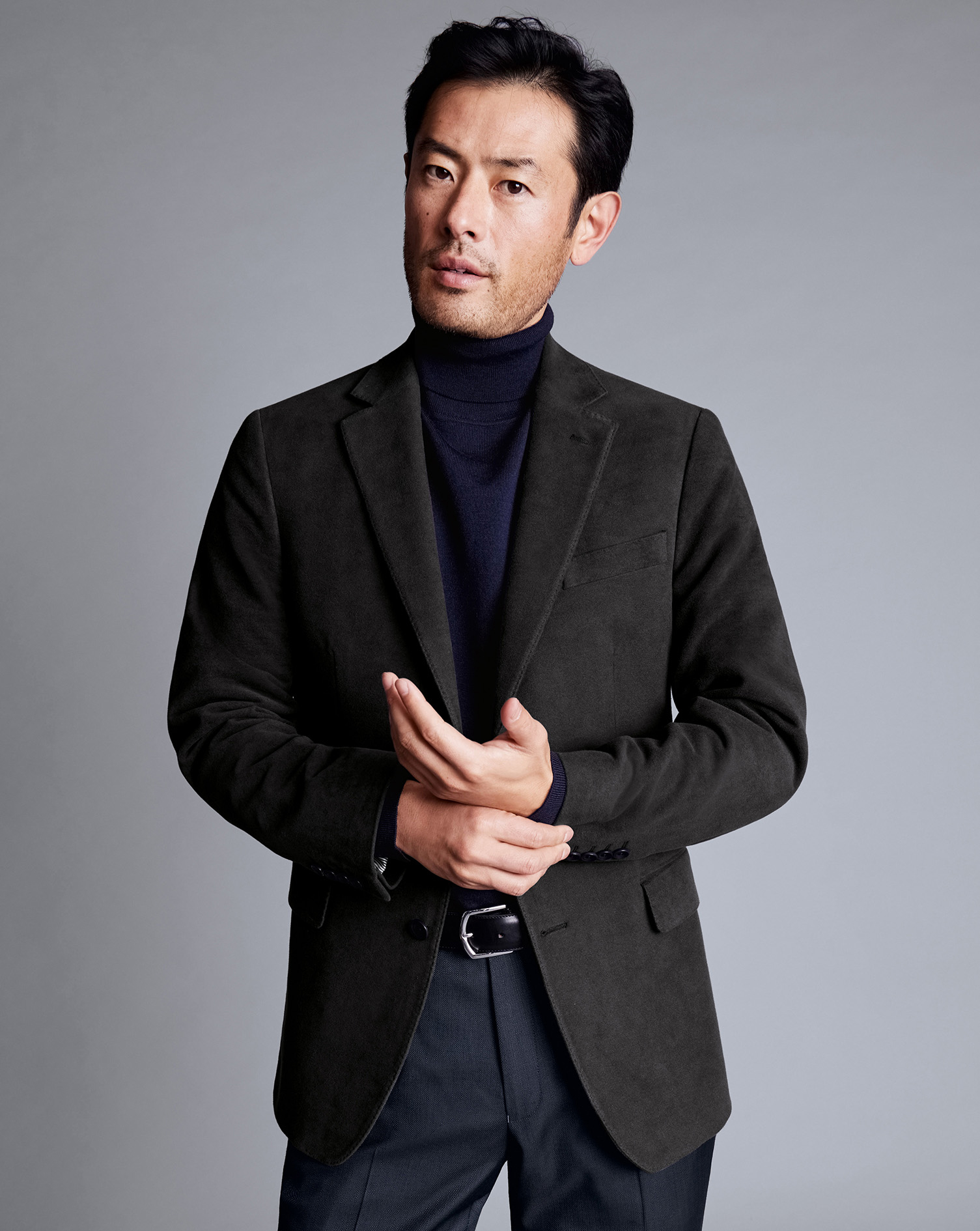 Men's Charles Tyrwhitt Italian Moleskin na Jacket - Dark Grey Size 38S Cotton
