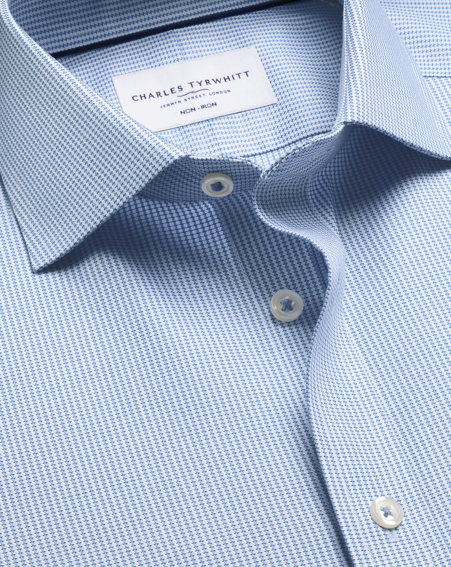 Men's Charles Tyrwhitt Non-Iron Stretch Greenwich Weave Shirt - Indigo Blue Single Cuff Size 15/32 Cotton