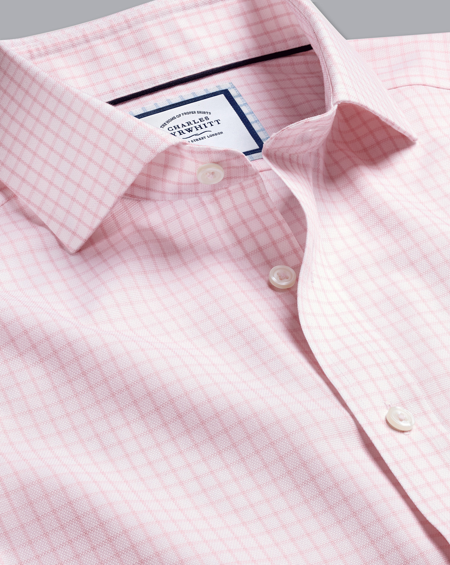 Men's Charles Tyrwhitt Cutaway Collar Non-Iron Regent Weave Check Dress Shirt - Pink Single Cuff Siz