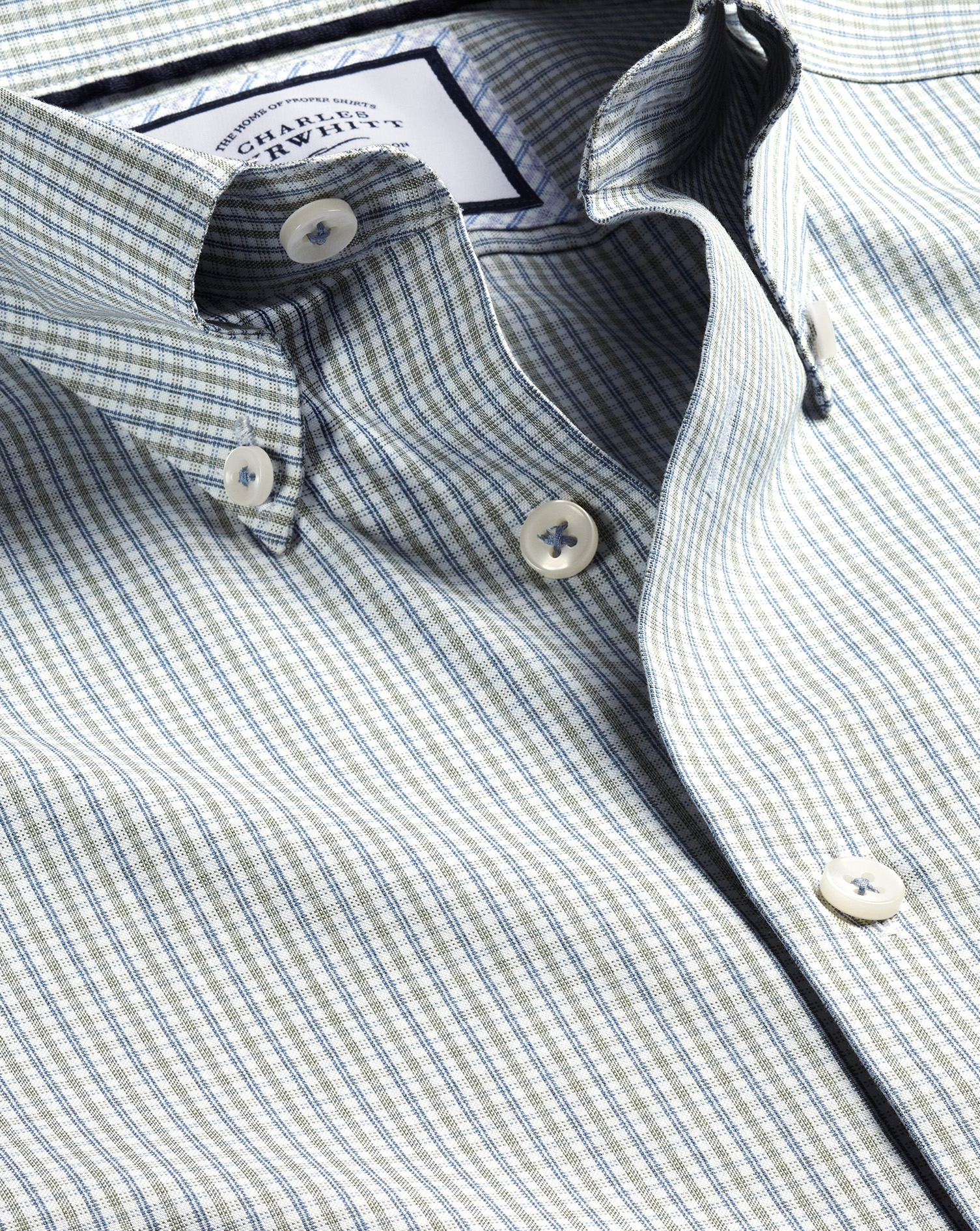 Charles Tyrwhitt Men's  Button-down Collar Non-iron Oxford Twin Check Dress Shirt In Green
