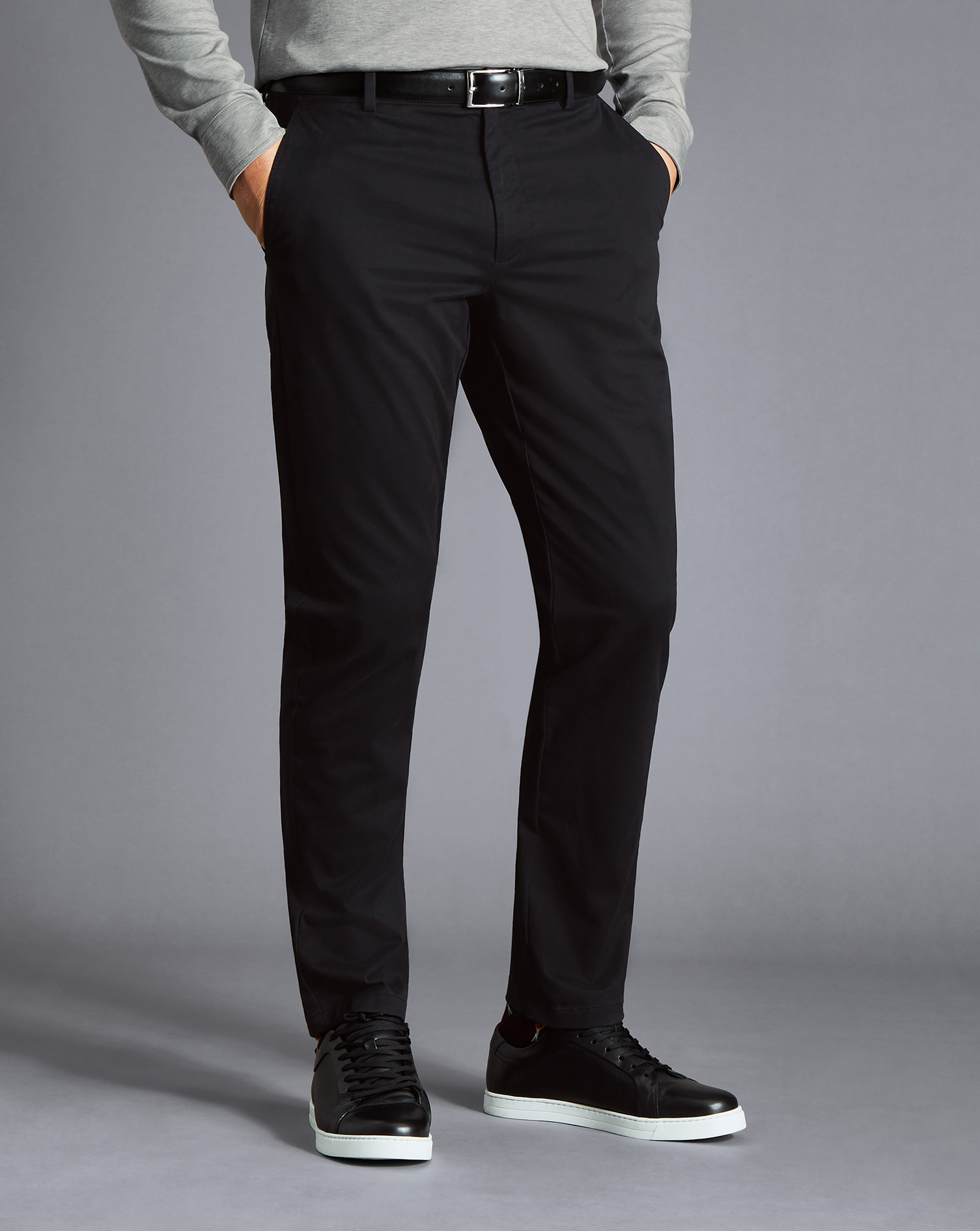 Men's Charles Tyrwhitt Lightweight Trousers - Black Size W38 L30 Cotton

