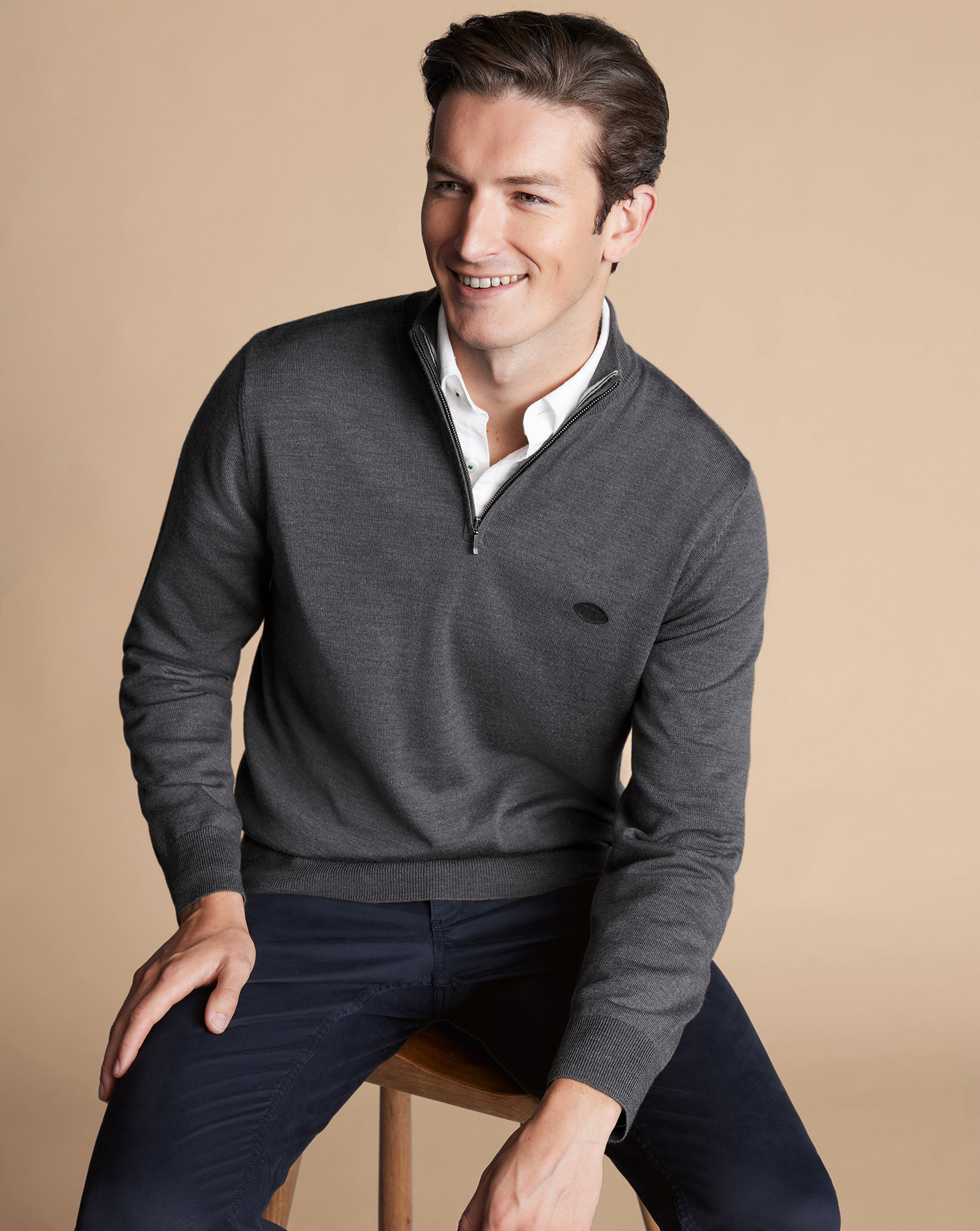 Men's Charles Tyrwhitt New York Jets Merino Zip Neck Sweater - Grey Size Large Wool
