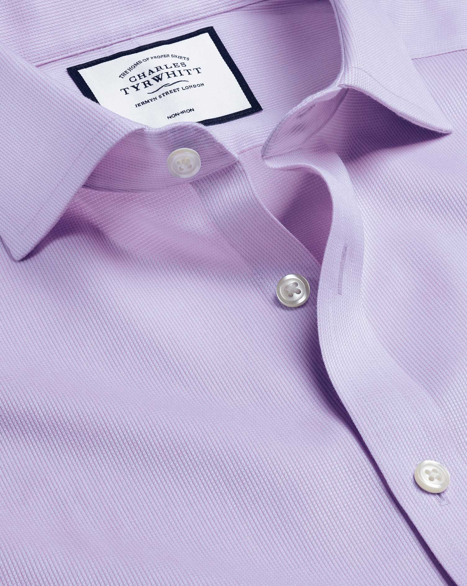 cutaway collar non-iron cotton stretch formal shirt - lilac single cuff size 14.5/33 by charles tyrwhitt